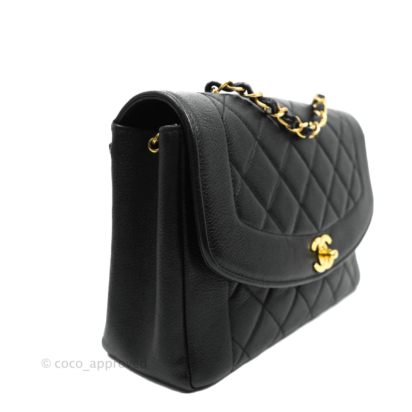 Chanel Vintage Medium Classic Diana Flap Bag Black Caviar 24K Gold Hardware
