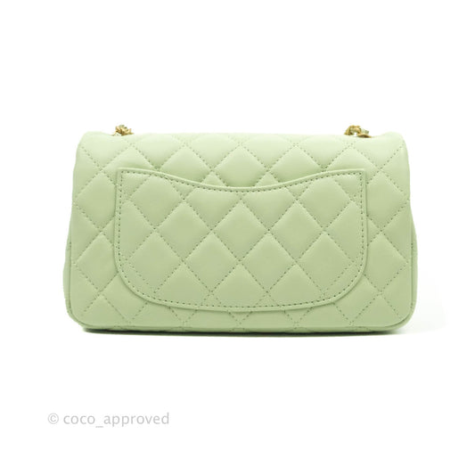 Chanel Mini Rectangular Pearl Crush Avocado Green Lambskin Aged Gold Hardware 22C