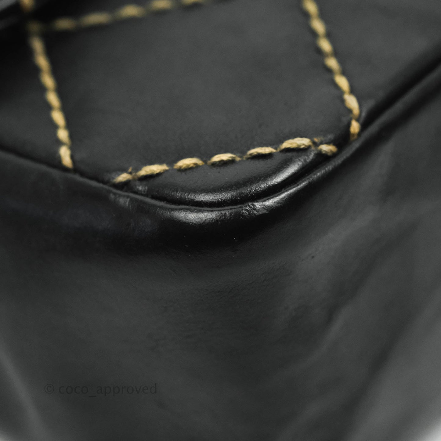 Chanel Vintage Medium Single Flap Contrast Stitching Black Calfskin Aged Gold Hardware
