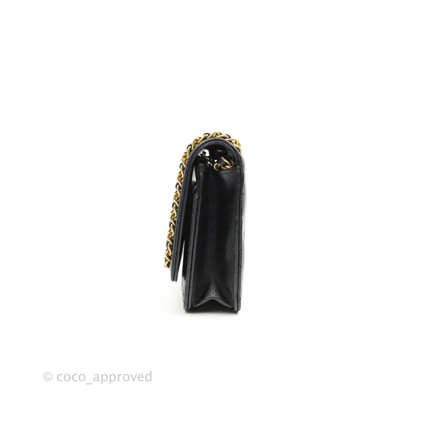 Chanel Quilted Wallet on Chain WOC Chain Around Black Lambskin Aged Gold Hardware