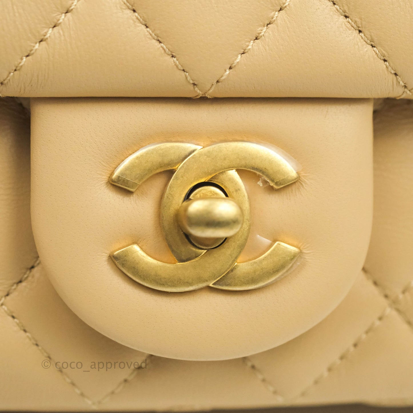 Chanel Mini Rectangular Pearl Crush Quilted Beige Lambskin Aged Gold Hardware 22C