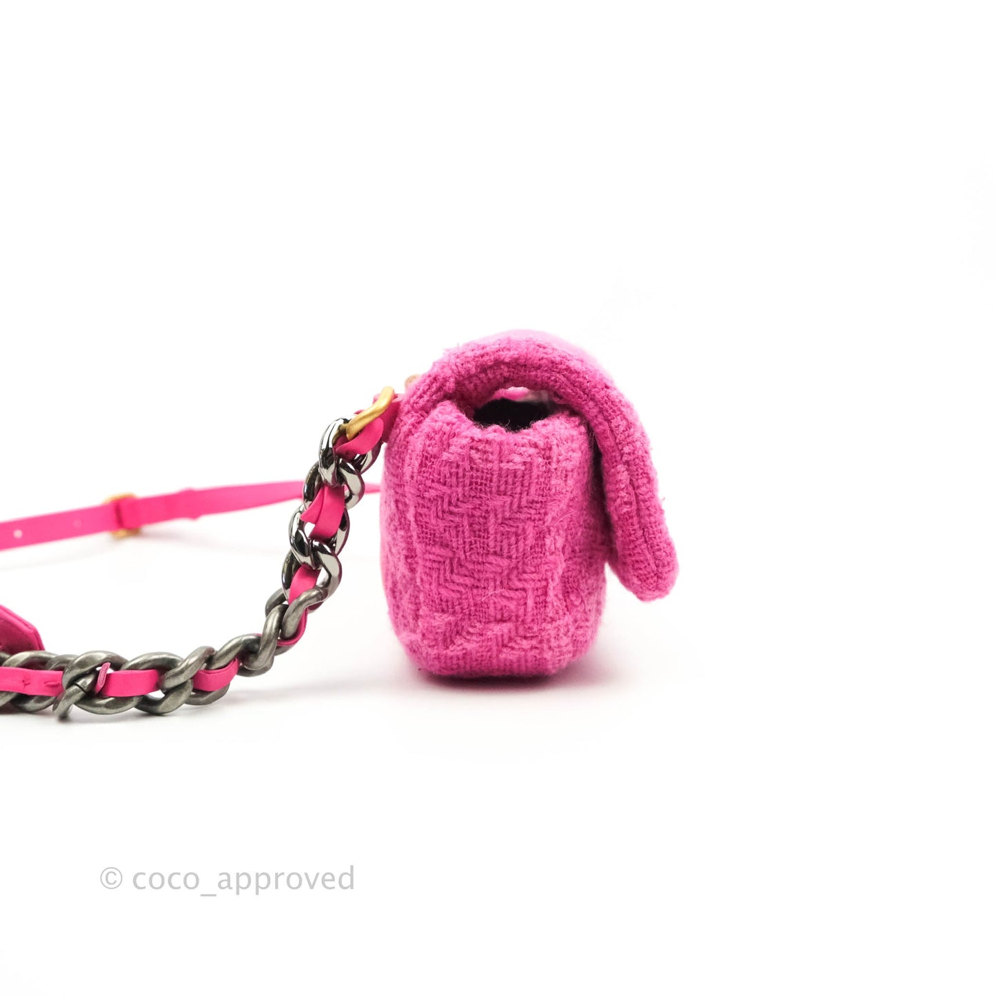 Chanel 19 Quilted Pink Tweed Waist Bag Mixed Hardware