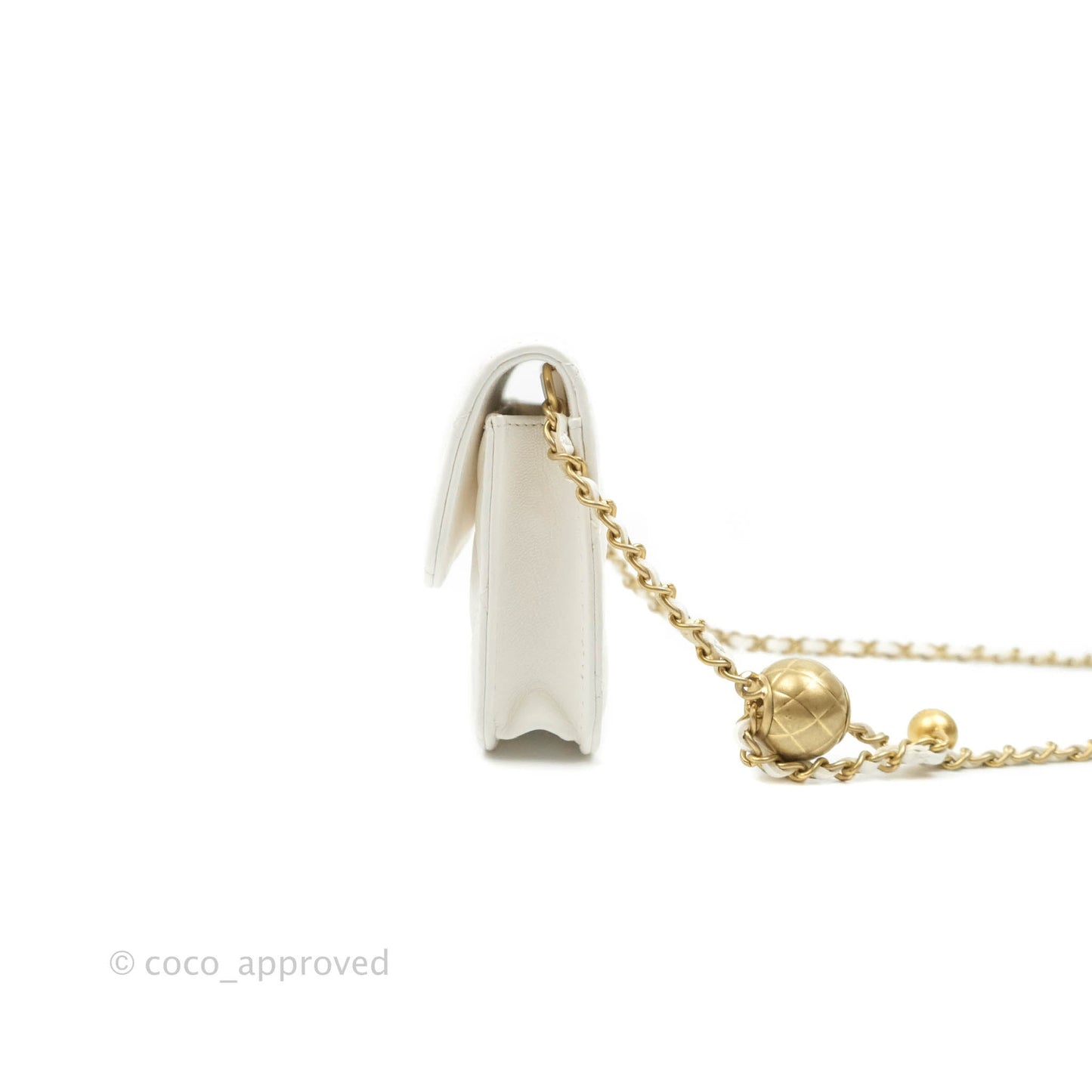 Chanel Mini Pearl Crush Clutch With Chain White Aged Gold Hardware