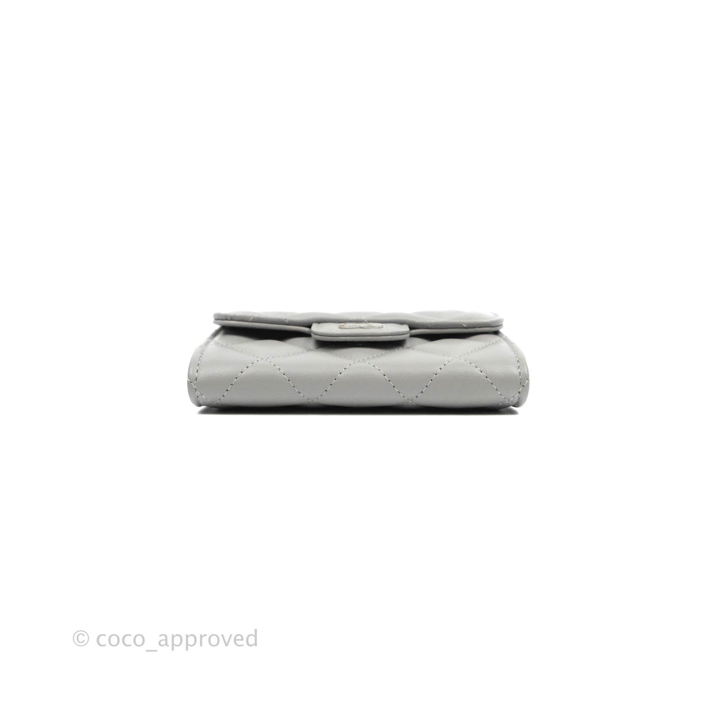 Chanel Quilted Small Flap Card Holder Grey Lambskin Silver Hardware