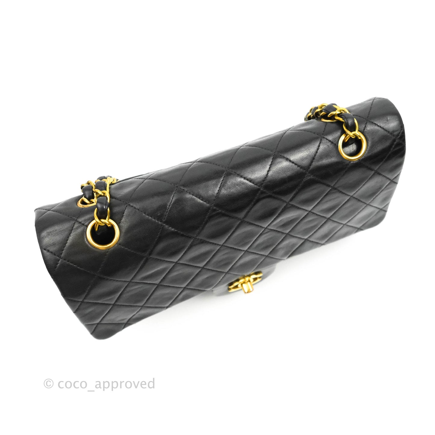 Chanel Vintage Classic M/L Medium Double Flap Bag Black Lambskin 24K Gold Hardware