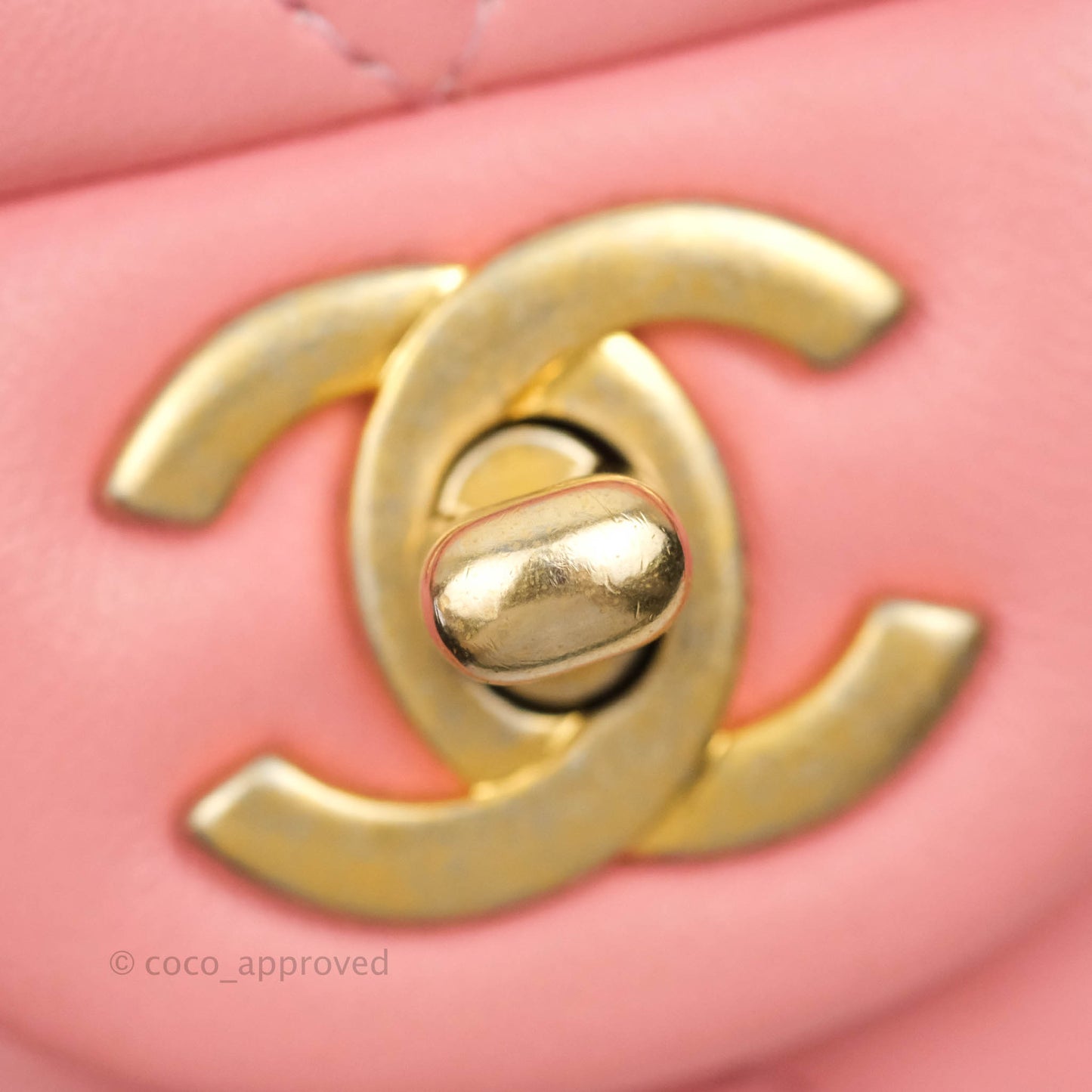 Chanel Quilted Mini Square Pink Lambskin Aged Gold Hardware 19S