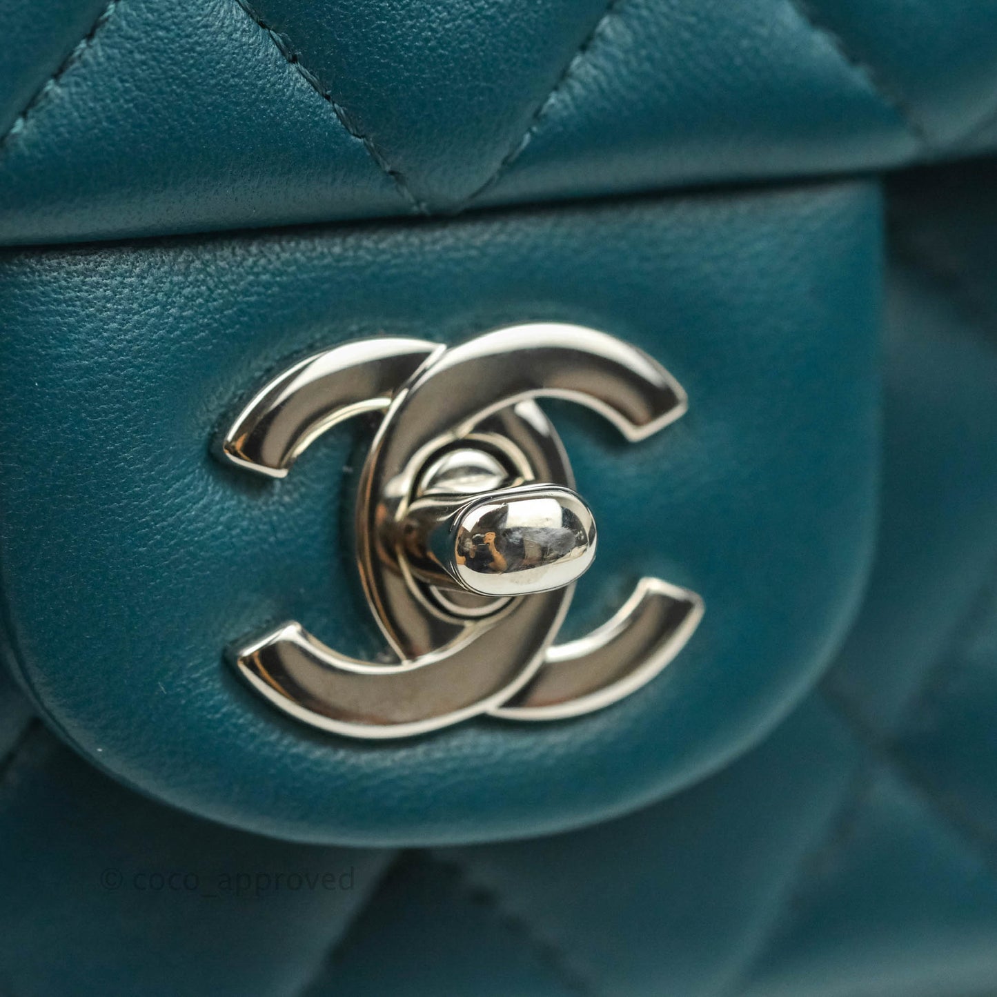 Chanel Quilted Mini Rectangular Teal Lambskin Silver Hardware