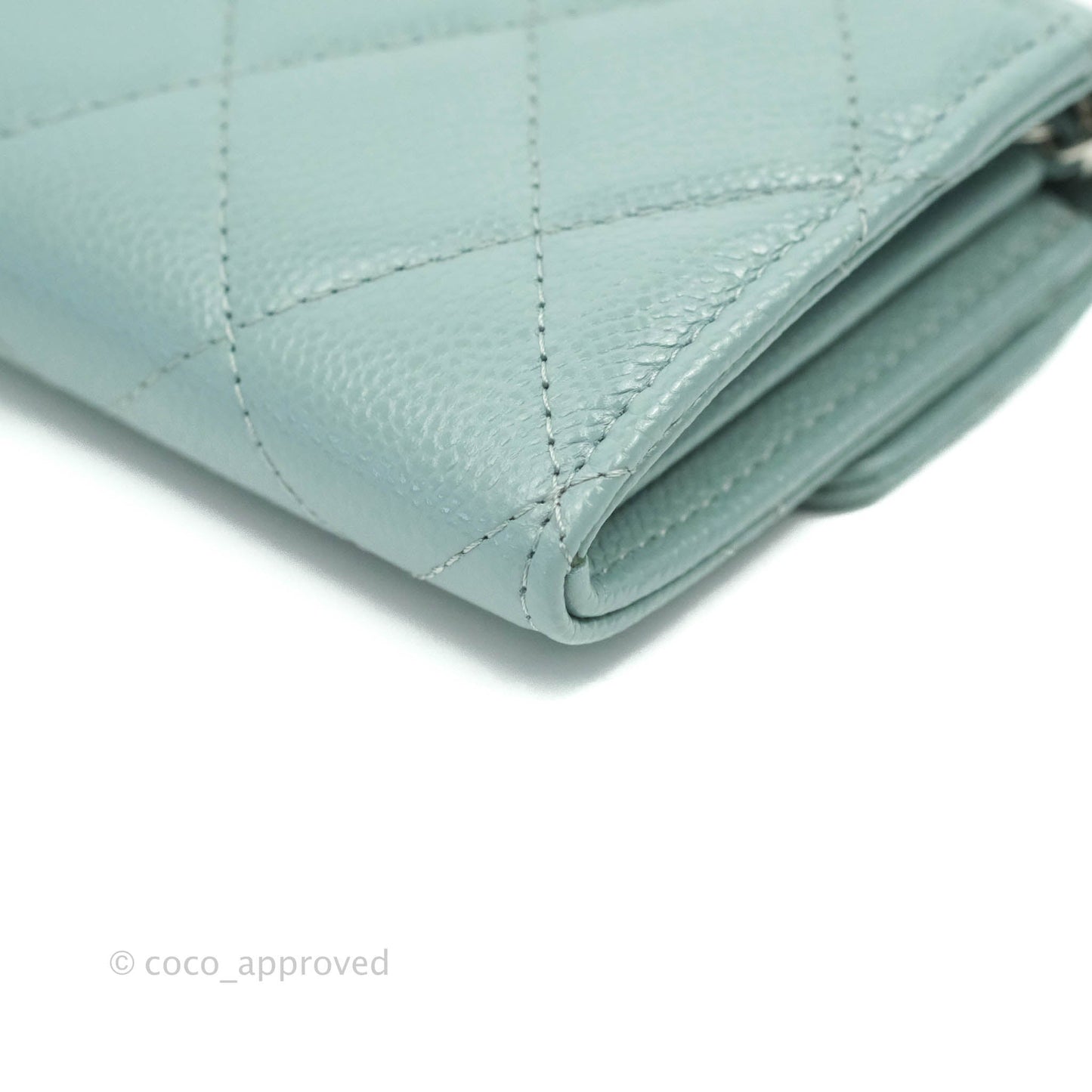 Chanel Mini Wallet With Chain Light Blue Caviar Silver Hardware 20B