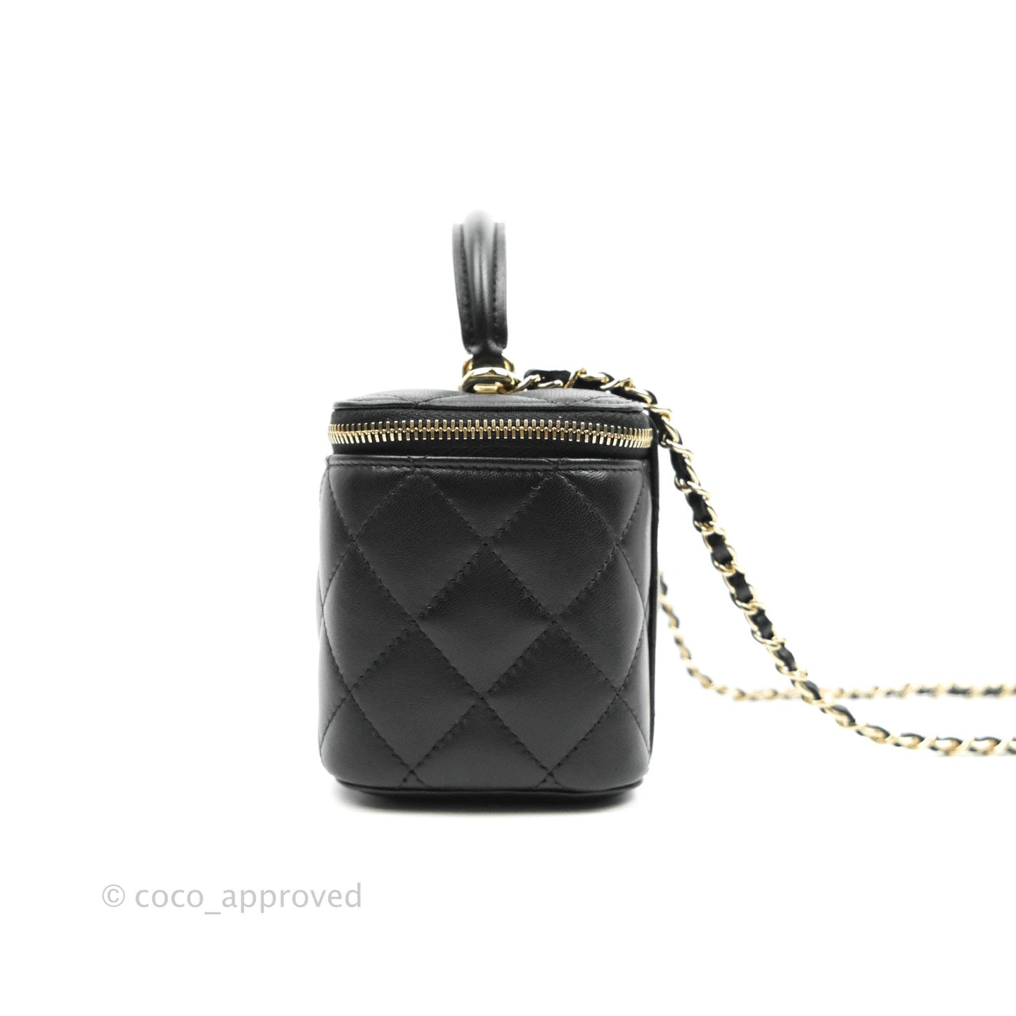 Chanel Classic Vanity Rectangular Top Handle With Chain Black Lambskin Gold Hardware