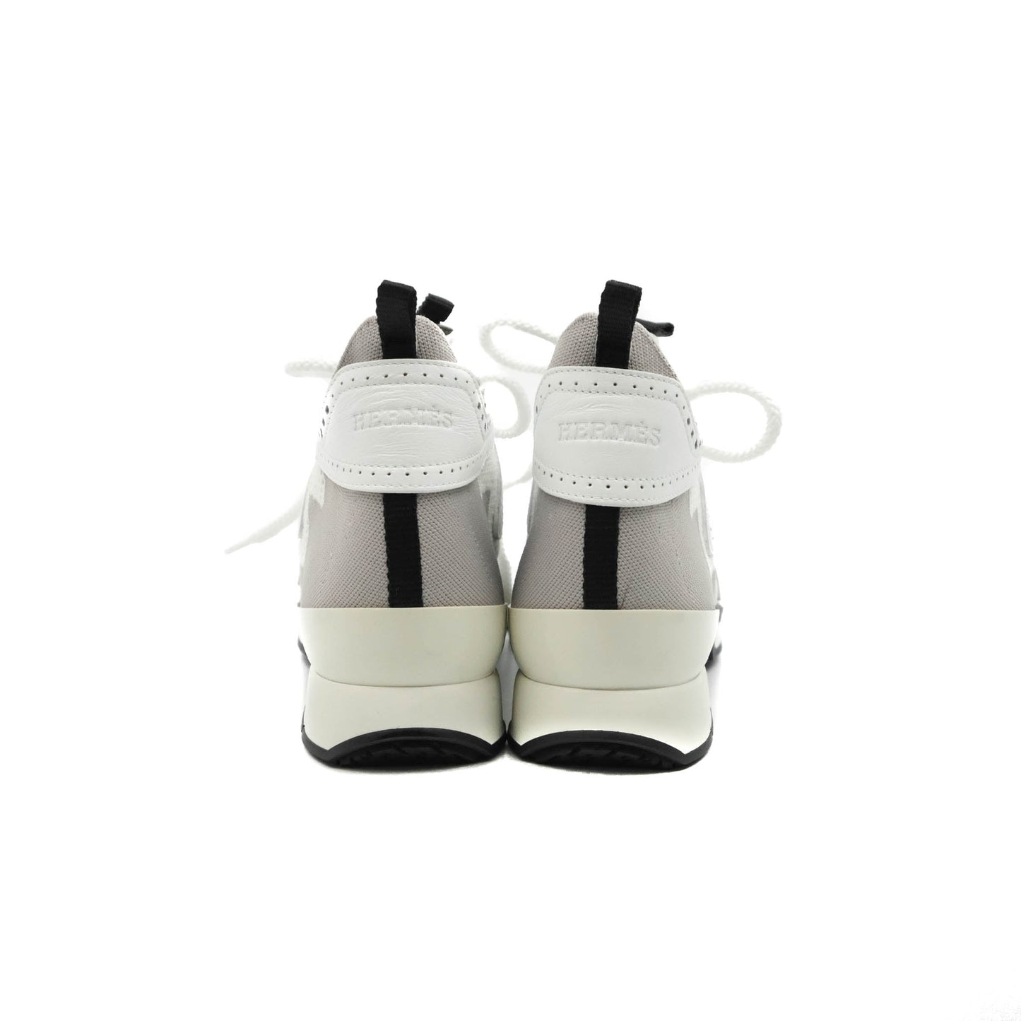 Hermès High Rise Sneakers White/Black Knit & Calfskin 2020SS