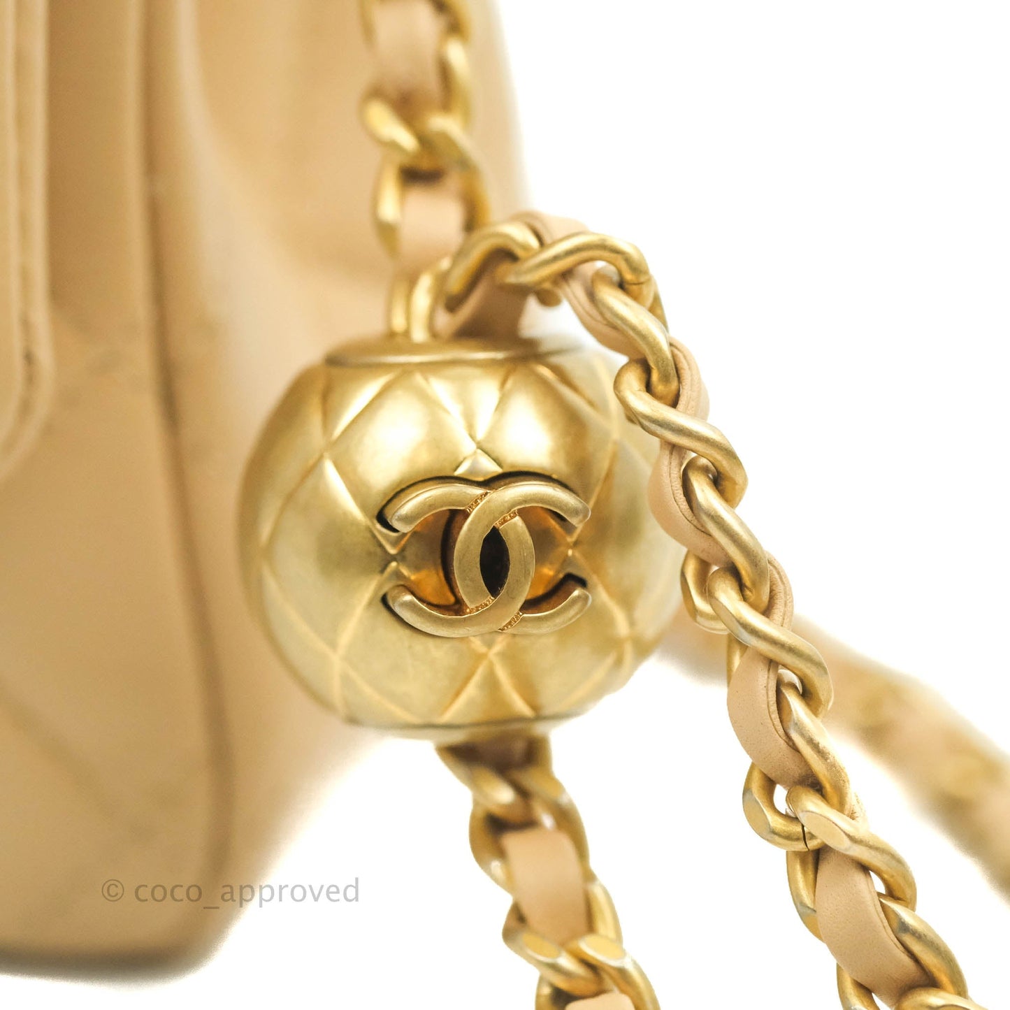 Chanel Mini Rectangular Pearl Crush Quilted Beige Lambskin Aged Gold Hardware 22C