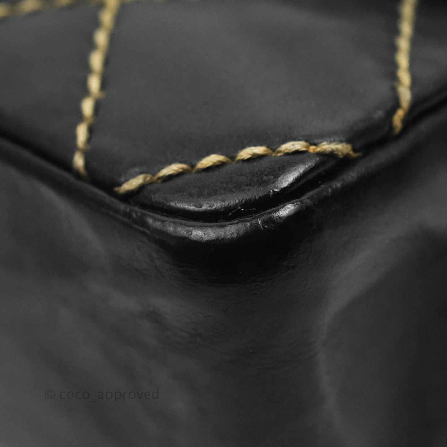 Chanel Vintage Medium Single Flap Contrast Stitching Black Calfskin Aged Gold Hardware