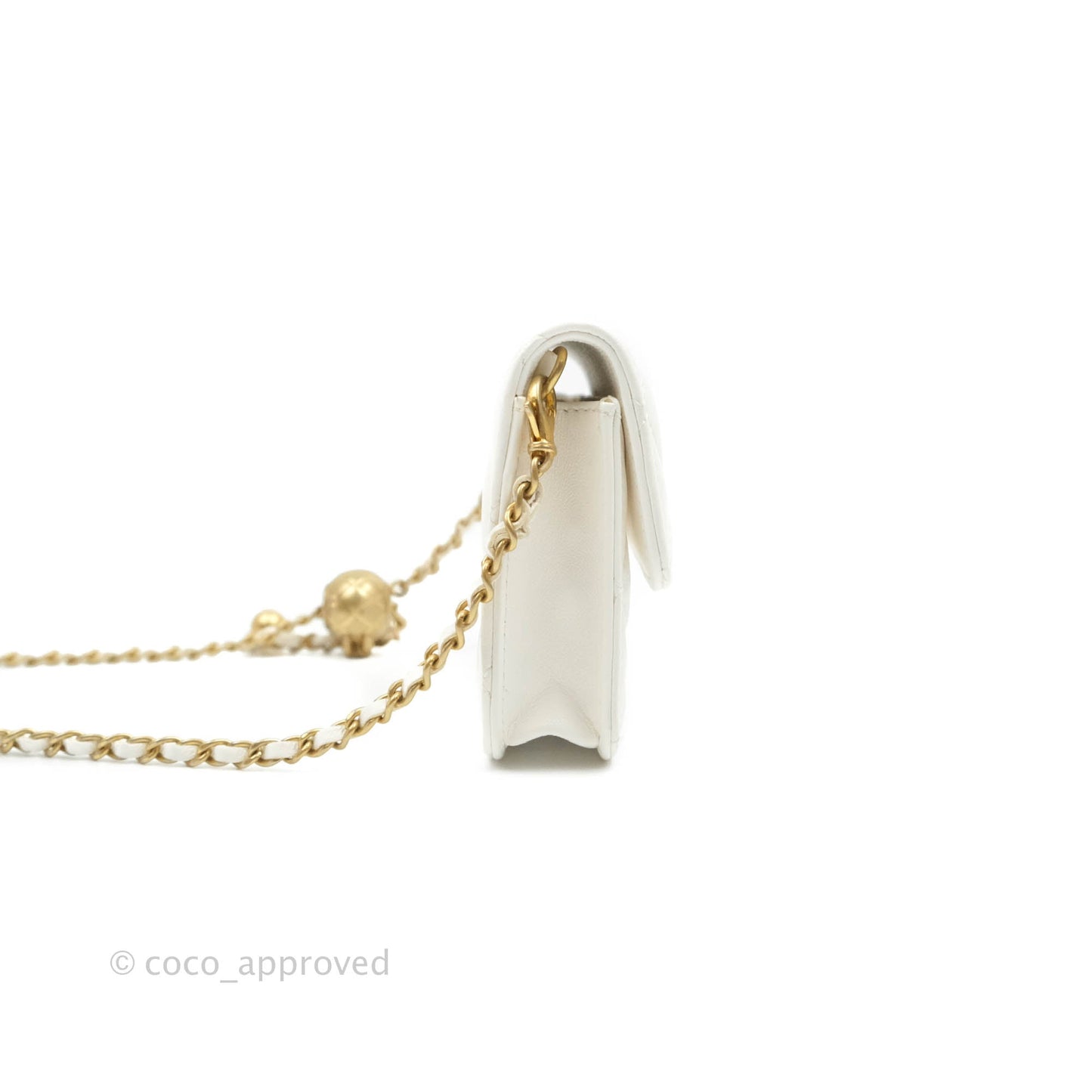 Chanel Mini Pearl Crush Clutch With Chain White Aged Gold Hardware