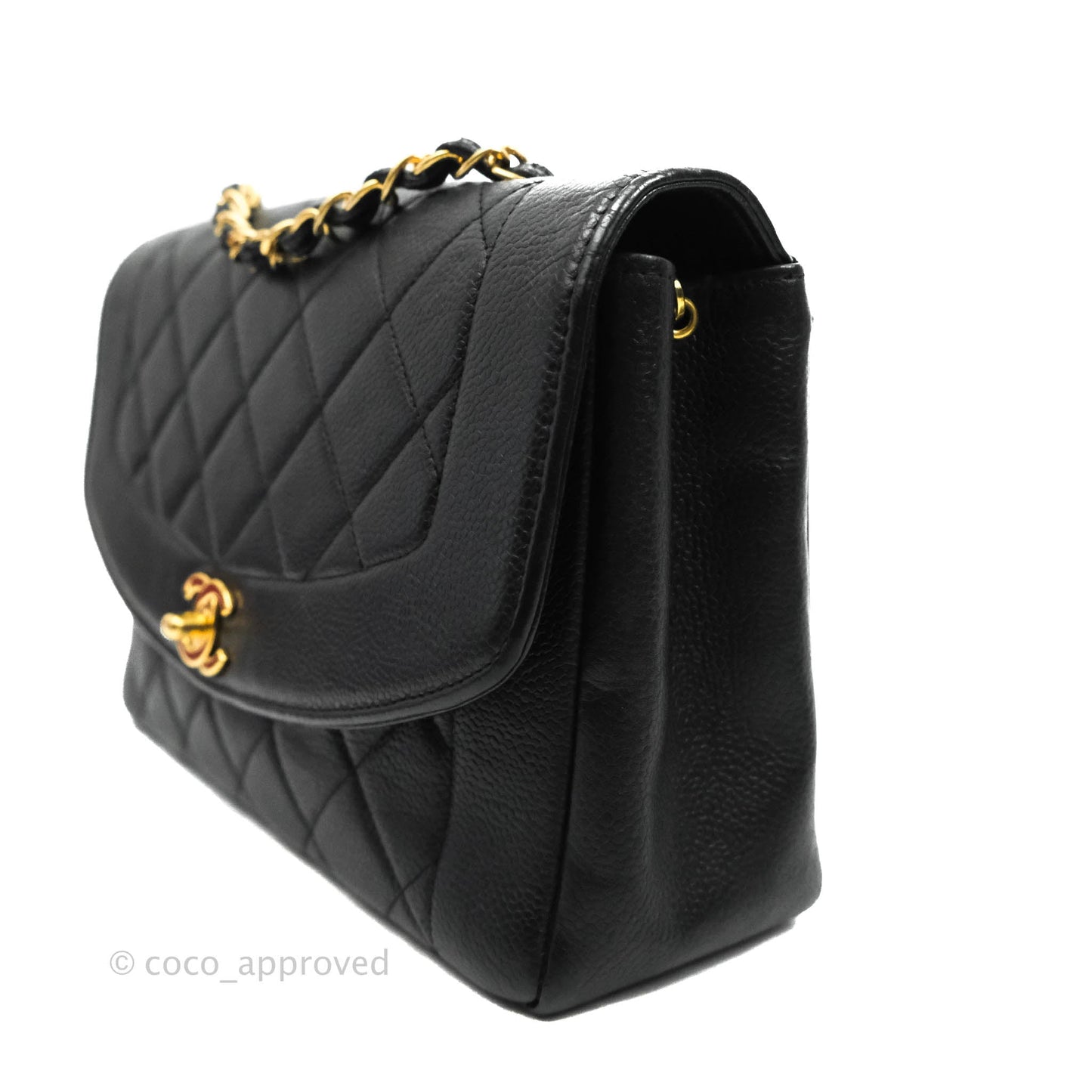 Chanel Vintage Medium Classic Diana Flap Bag Black Caviar 24K Gold Hardware