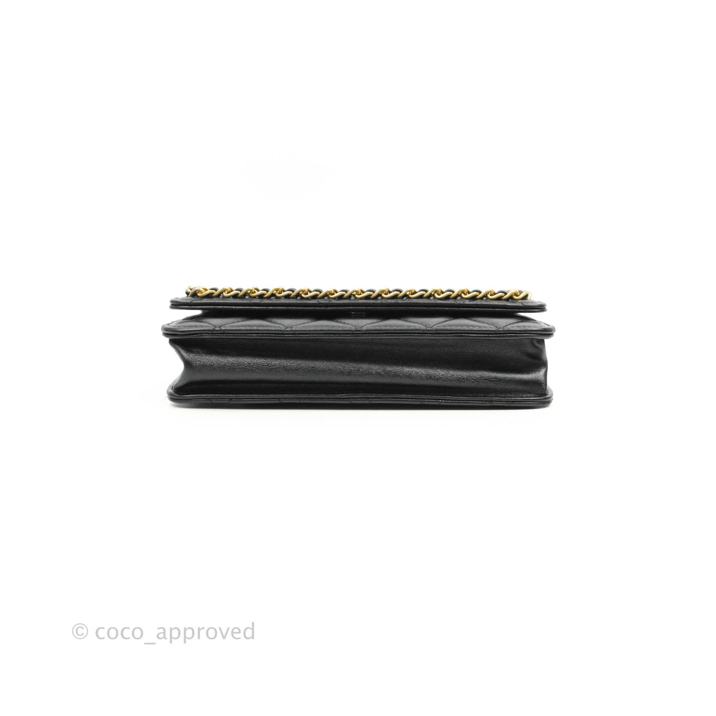 Chanel Quilted Wallet on Chain WOC Chain Around Black Lambskin Aged Gold Hardware