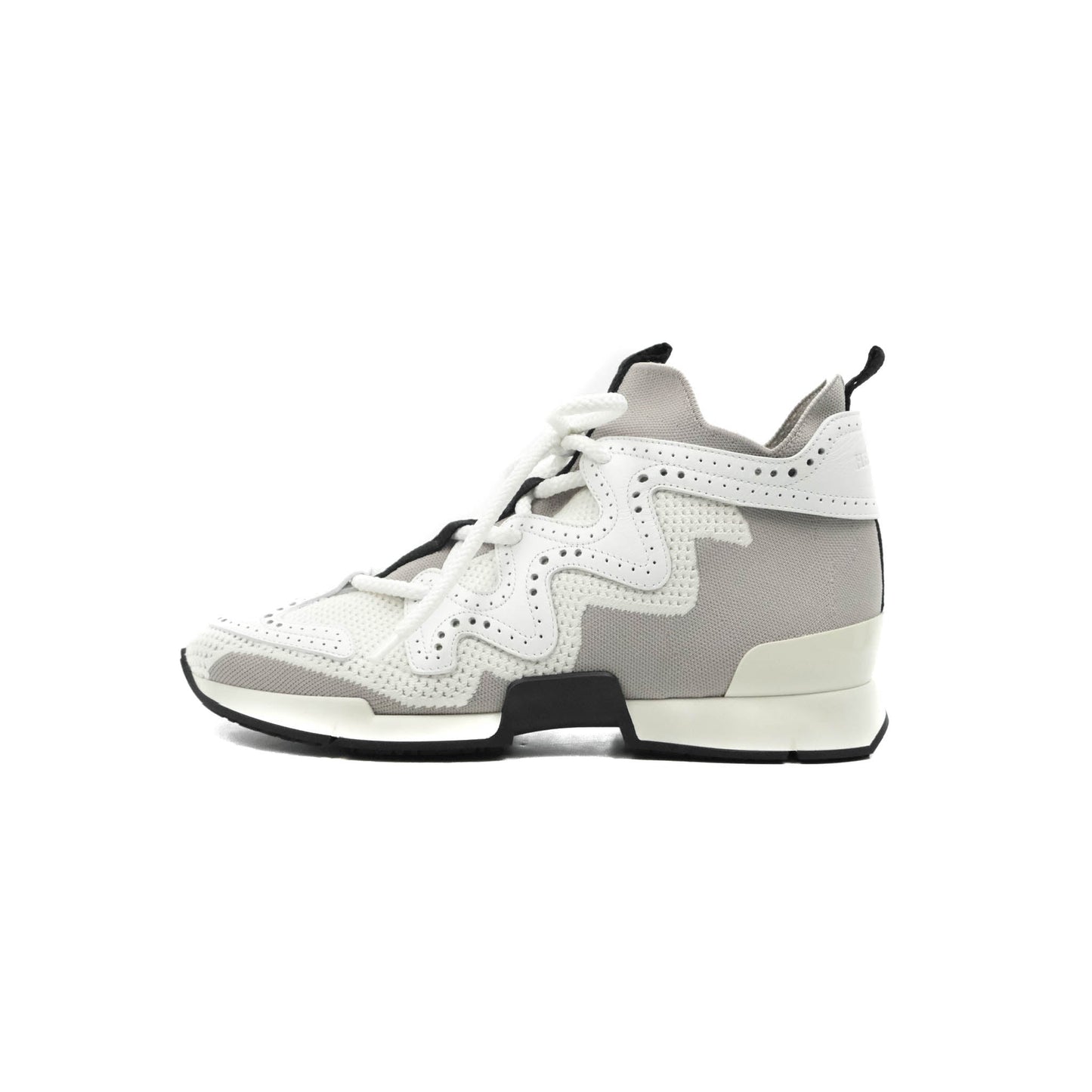 Hermès High Rise Sneakers White/Black Knit & Calfskin 2020SS