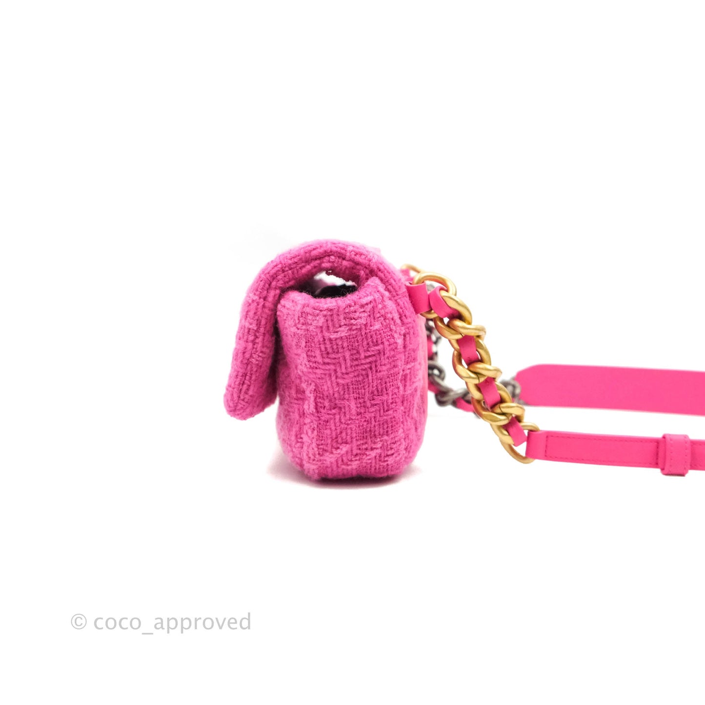 Chanel 19 Quilted Pink Tweed Waist Bag Mixed Hardware