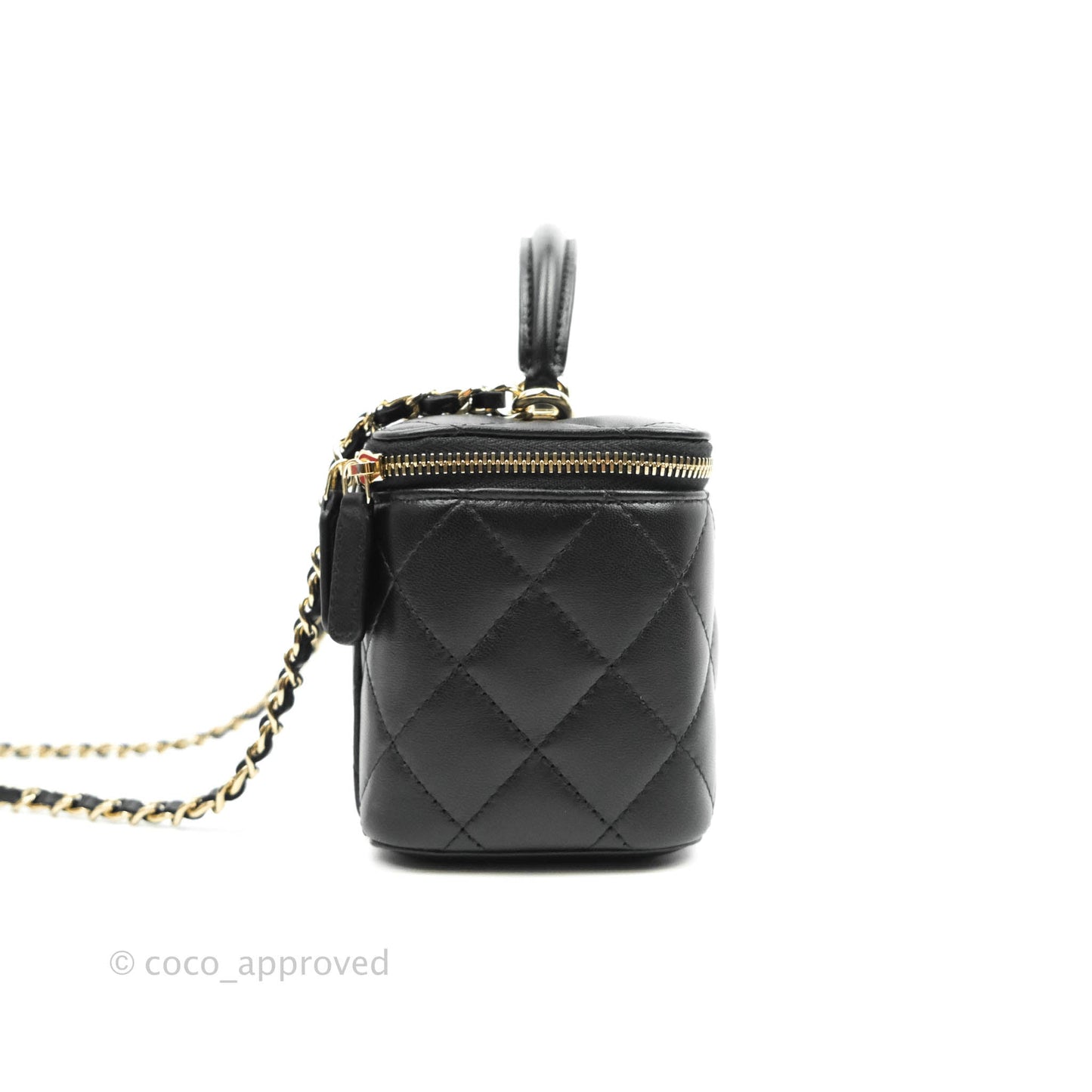 Chanel Classic Vanity Rectangular Top Handle With Chain Black Lambskin Gold Hardware