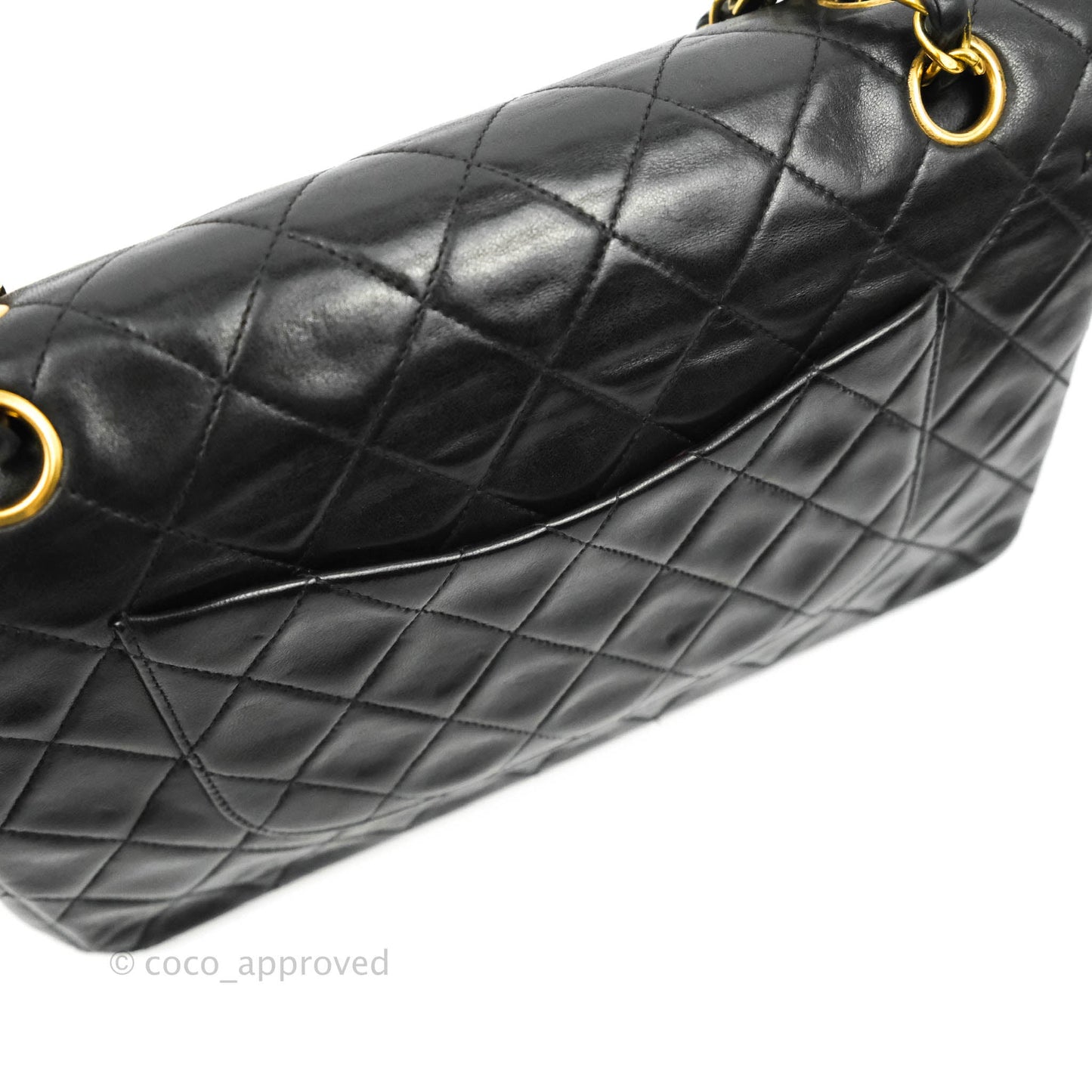 Chanel Vintage Classic M/L Medium Double Flap Bag Black Lambskin 24K Gold Hardware