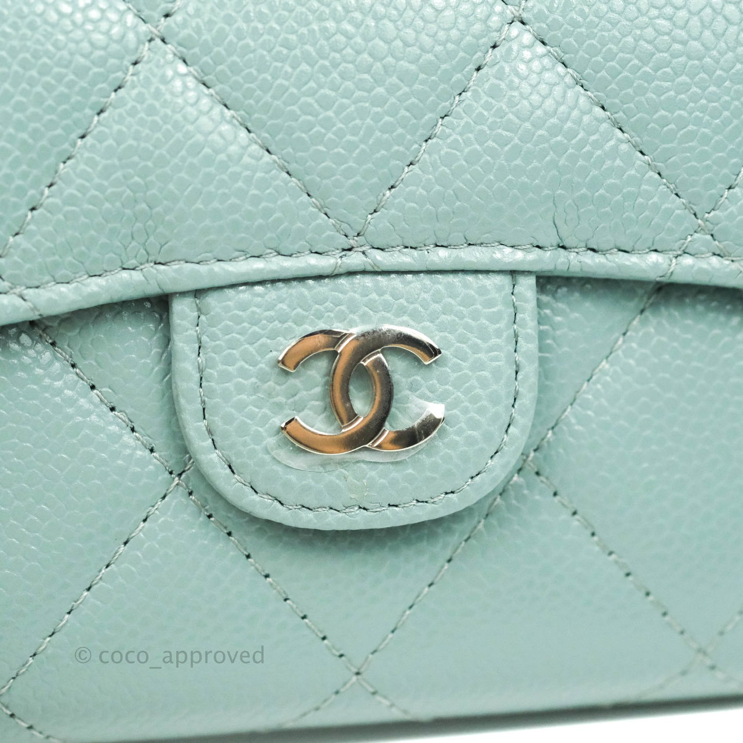 Chanel Mini Wallet With Chain Light Blue Caviar Silver Hardware 20B