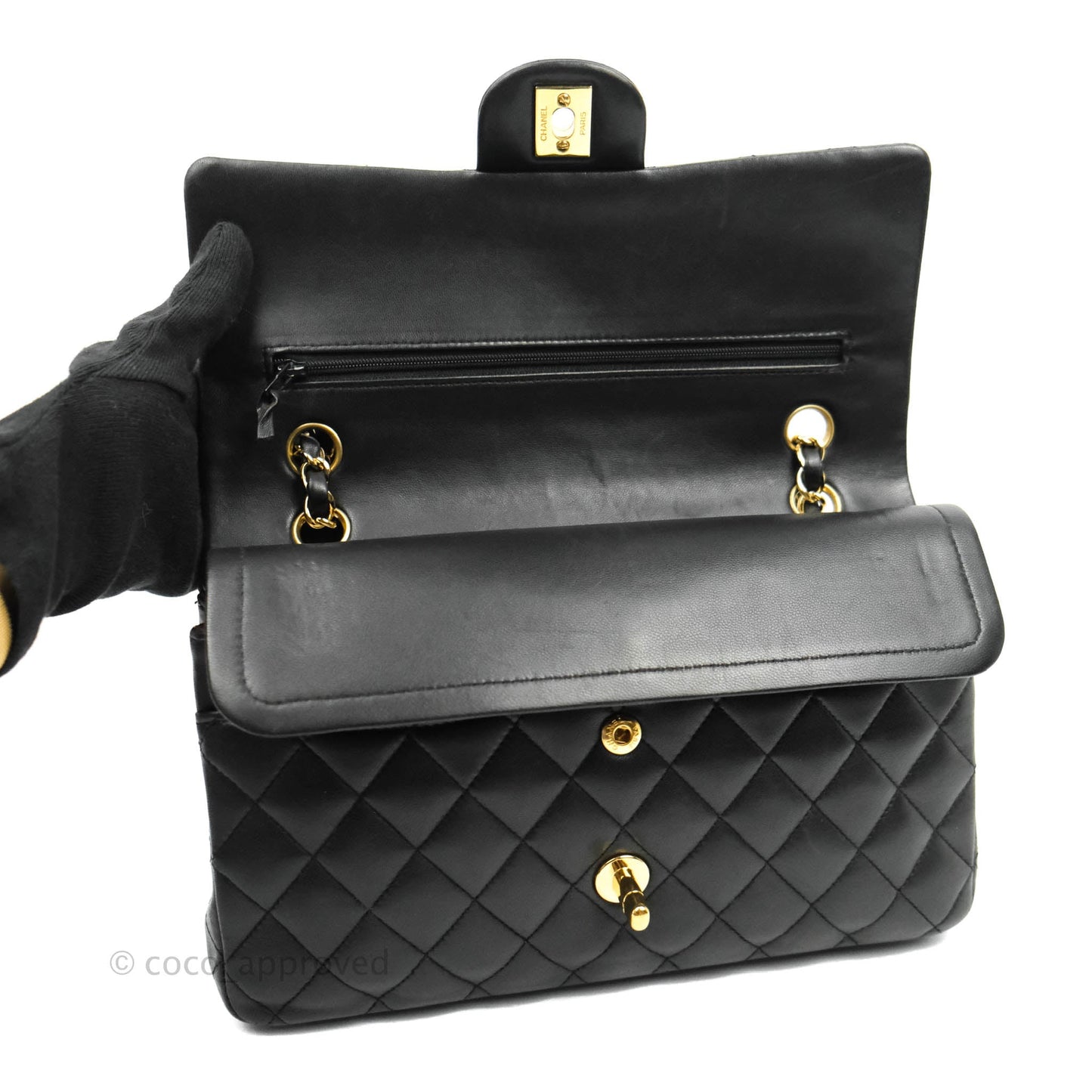Chanel Classic M/L Medium Double Flap Black Lambskin Gold Hardware
