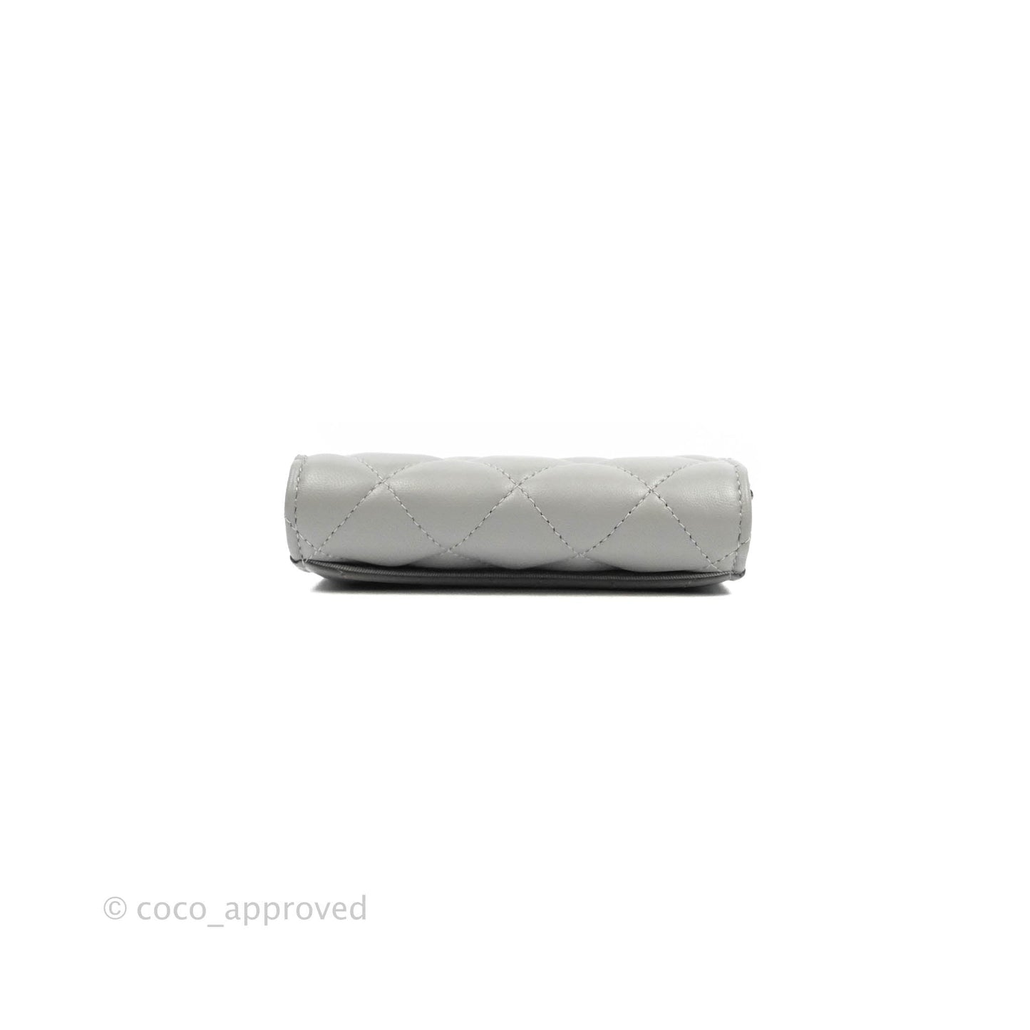 Chanel Quilted Small Flap Card Holder Grey Lambskin Silver Hardware