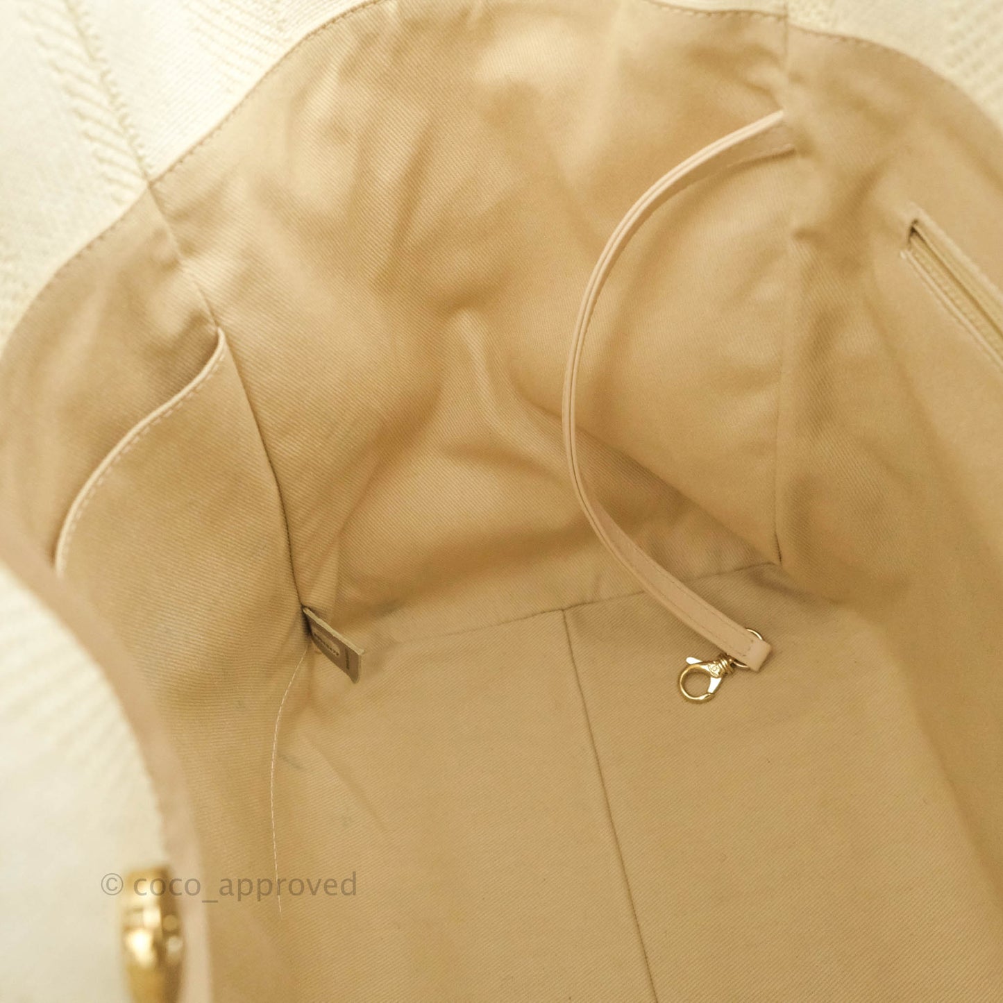 Chanel Large Deauville Light Beige Stripe Canvas Gold Hardware