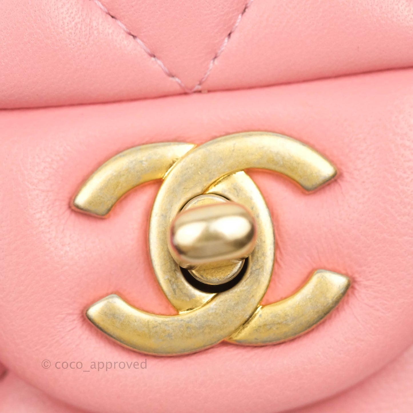 Chanel Quilted Mini Square Pink Lambskin Aged Gold Hardware 19S