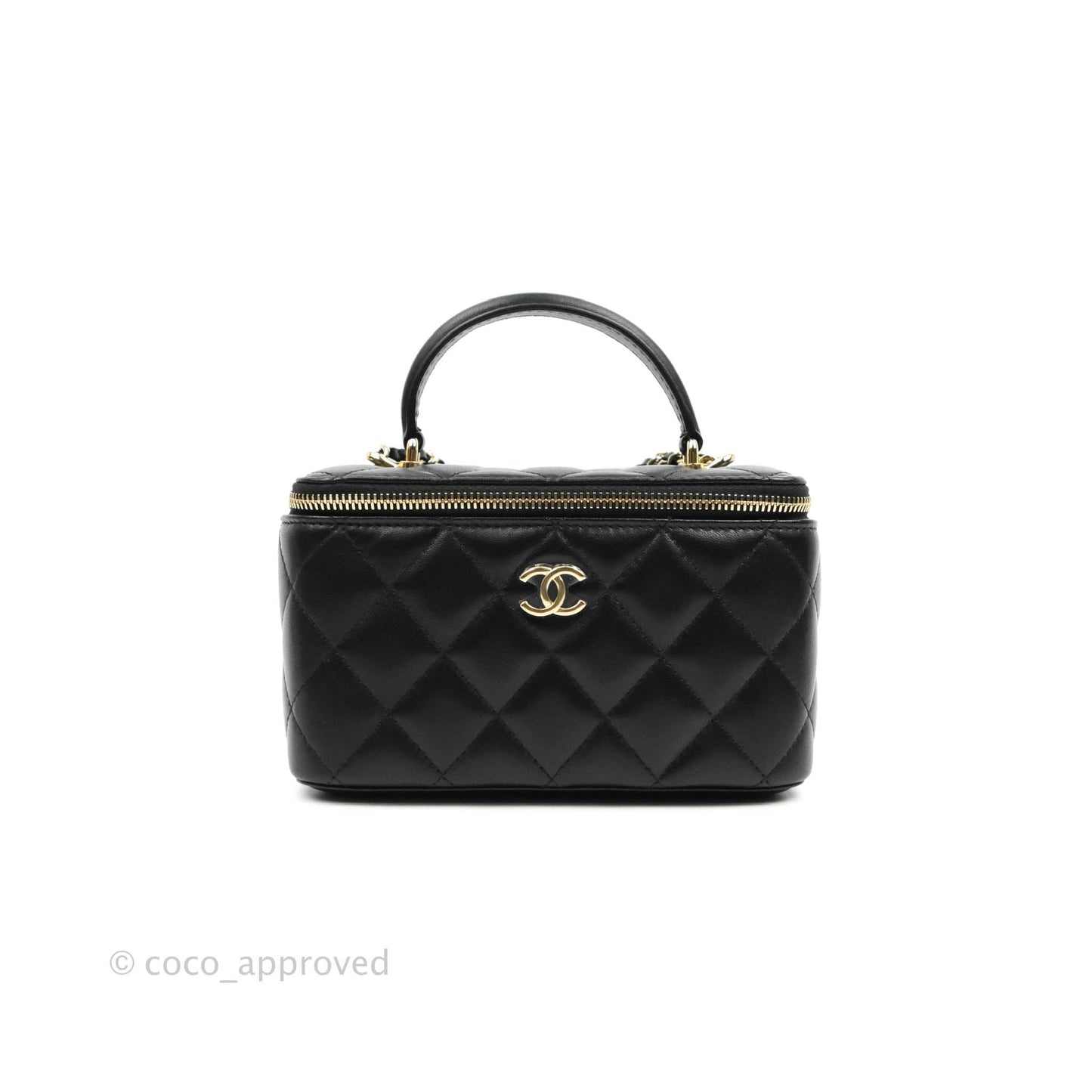 Chanel Classic Vanity Rectangular Top Handle With Chain Black Lambskin Gold Hardware