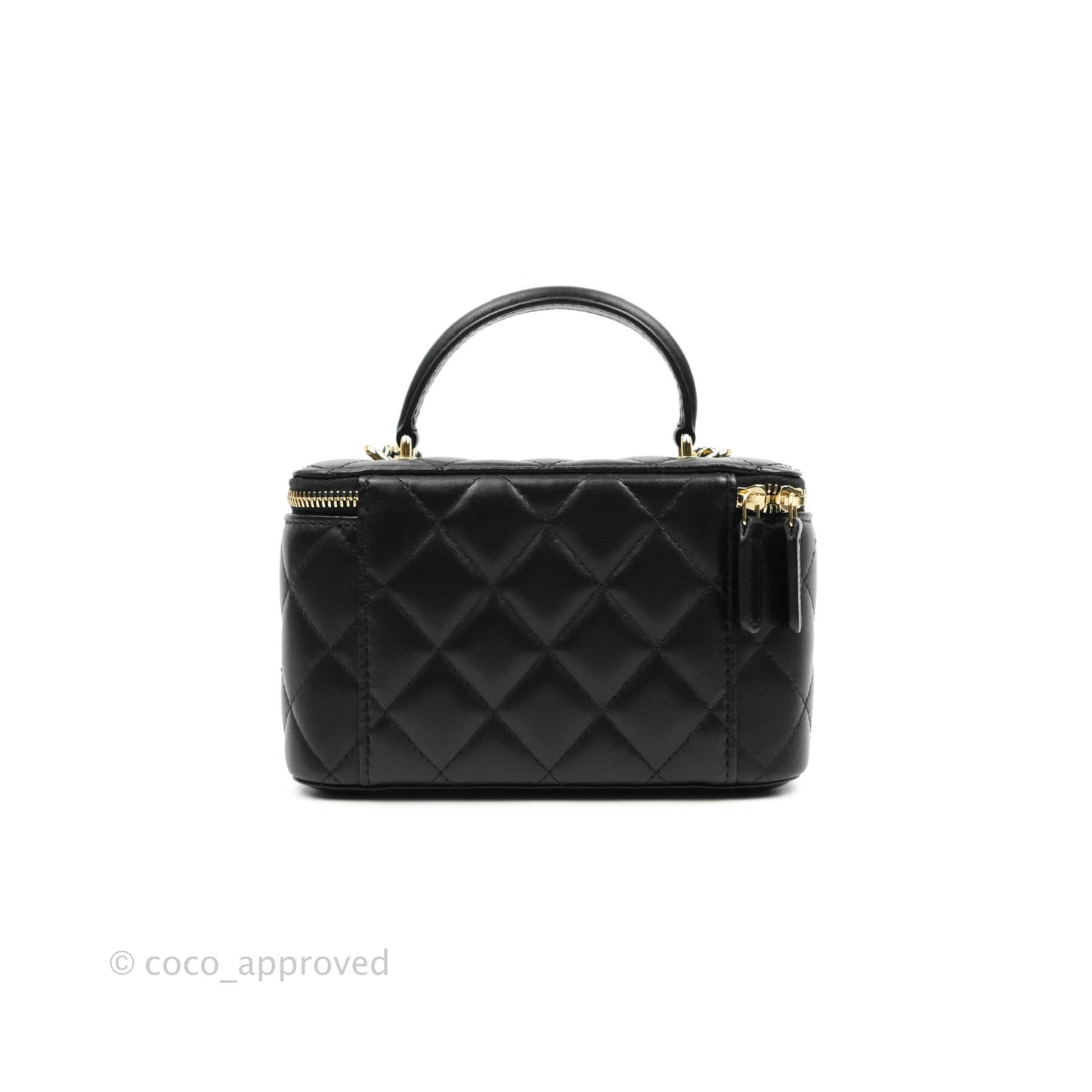 Chanel Classic Vanity Rectangular Top Handle With Chain Black Lambskin Gold Hardware