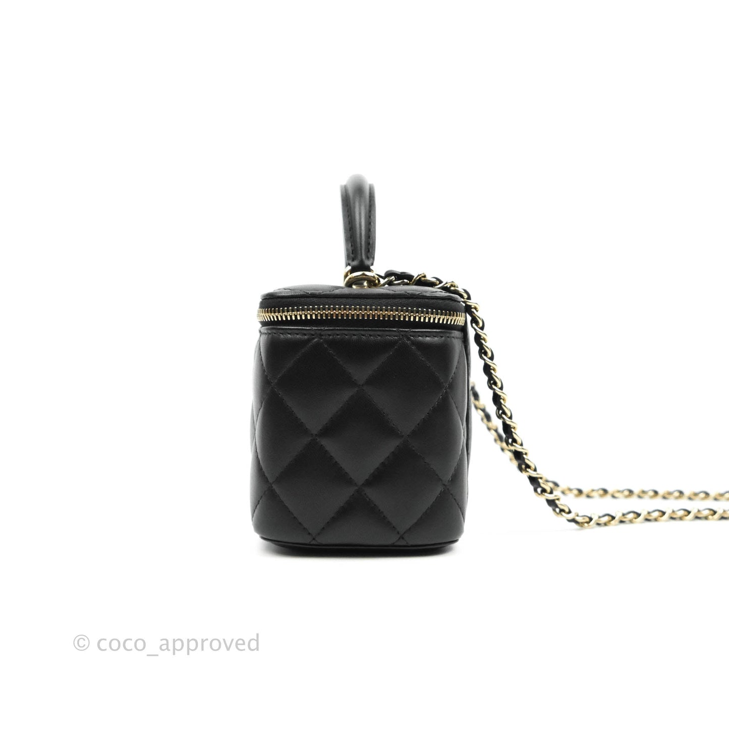 Chanel Classic Vanity Rectangular Top Handle With Chain Black Lambskin Gold Hardware