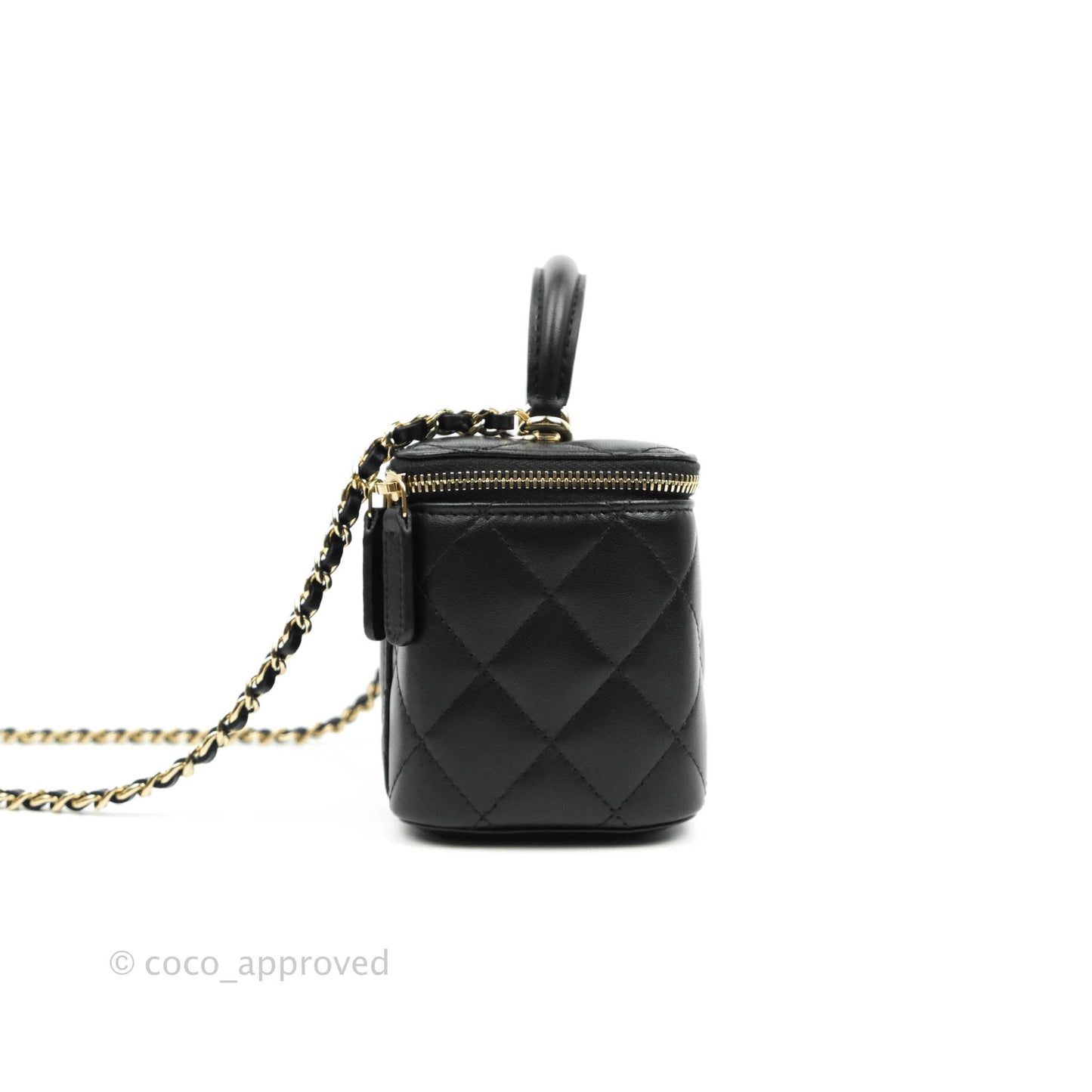 Chanel Classic Vanity Rectangular Top Handle With Chain Black Lambskin Gold Hardware