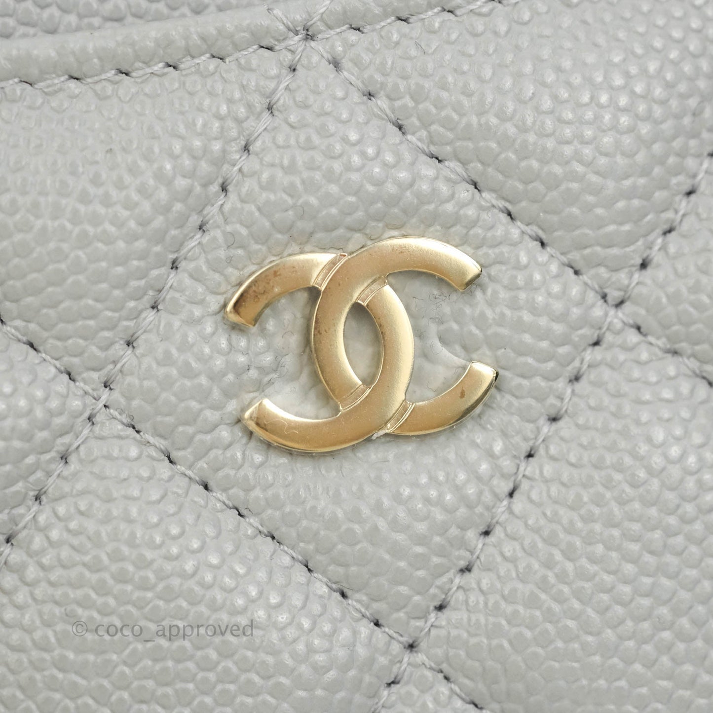Chanel Classic Flat Card Holder Grey Caviar Gold Hardware 21A