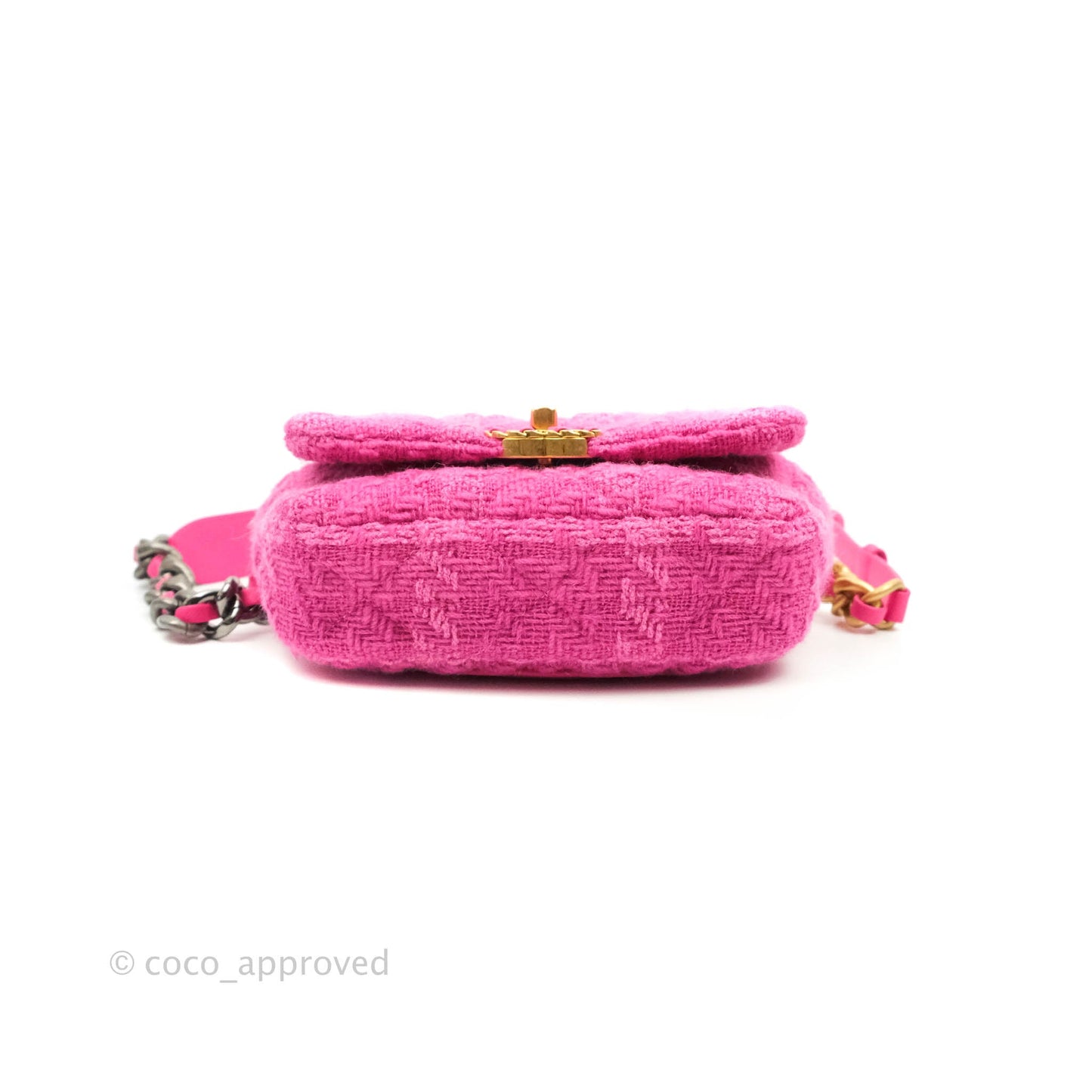 Chanel 19 Quilted Pink Tweed Waist Bag Mixed Hardware