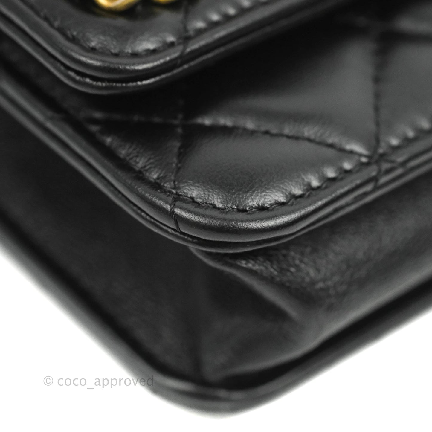 Chanel Quilted Wallet on Chain WOC Chain Around Black Lambskin Aged Gold Hardware