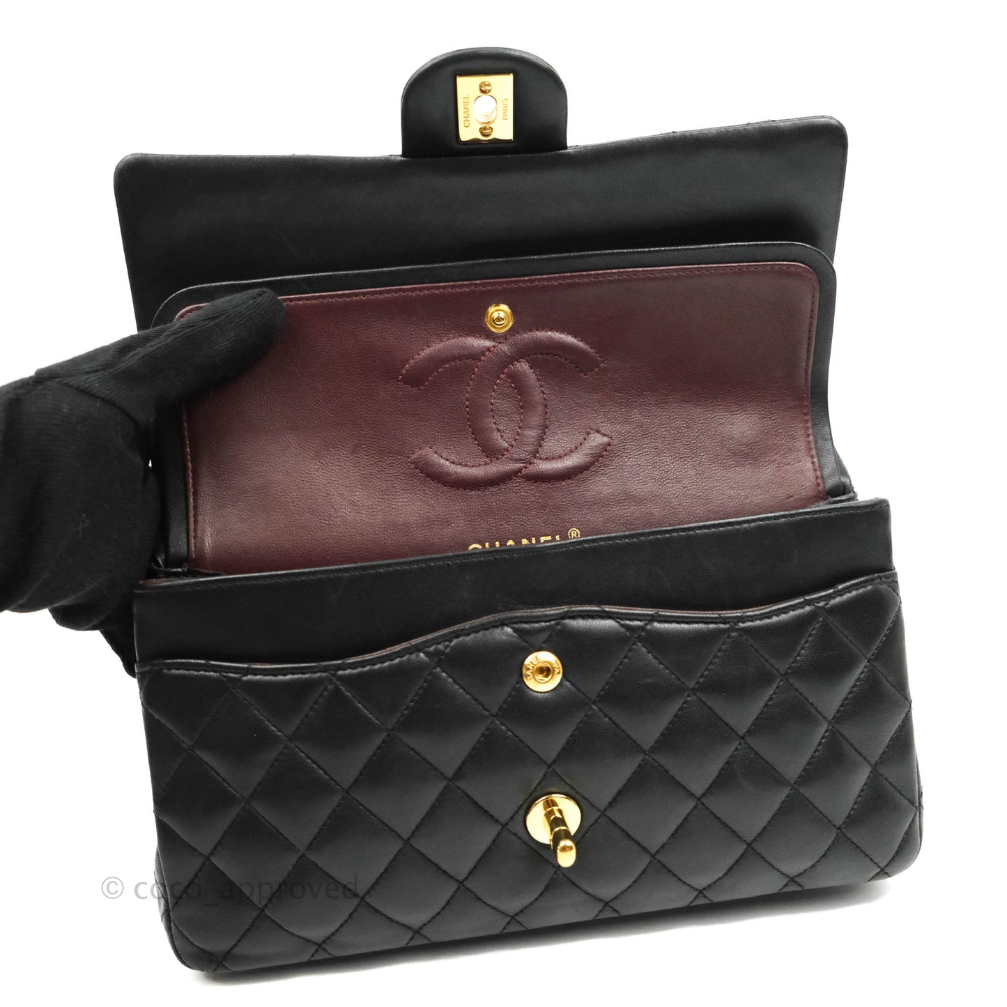 Chanel Classic M/L Medium Double Flap Black Lambskin Gold Hardware