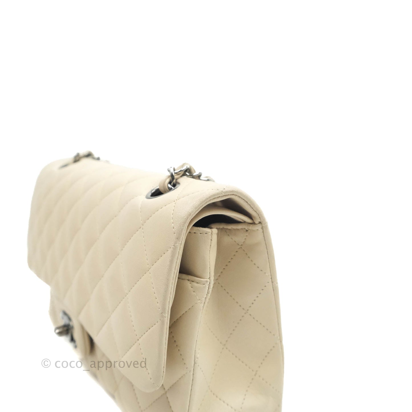 Chanel Classic M/L Medium Double Flap Light Beige Lambskin Gun Metal