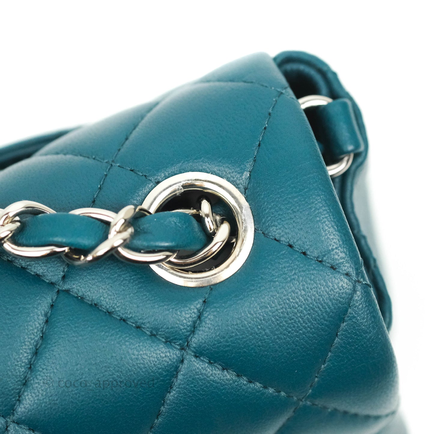 Chanel Quilted Mini Rectangular Teal Lambskin Silver Hardware