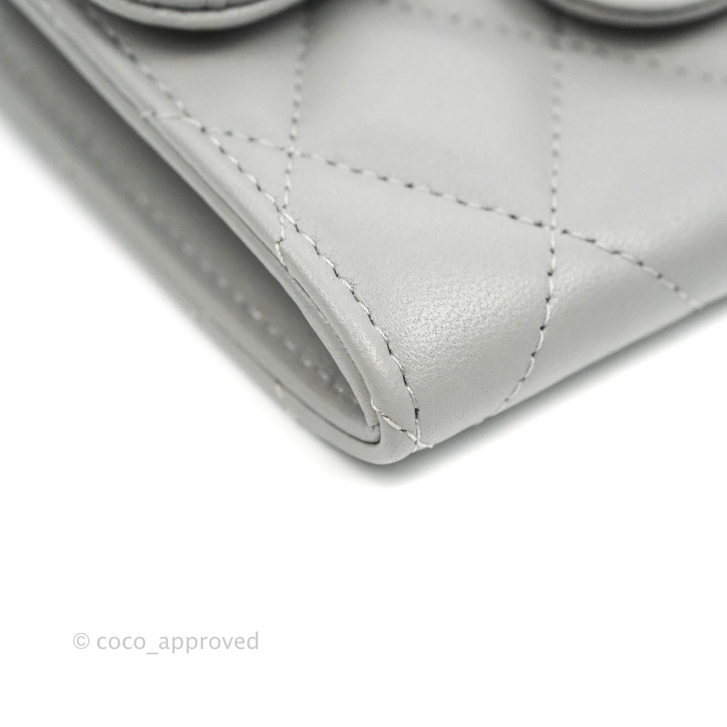 Chanel Quilted Small Flap Card Holder Grey Lambskin Silver Hardware