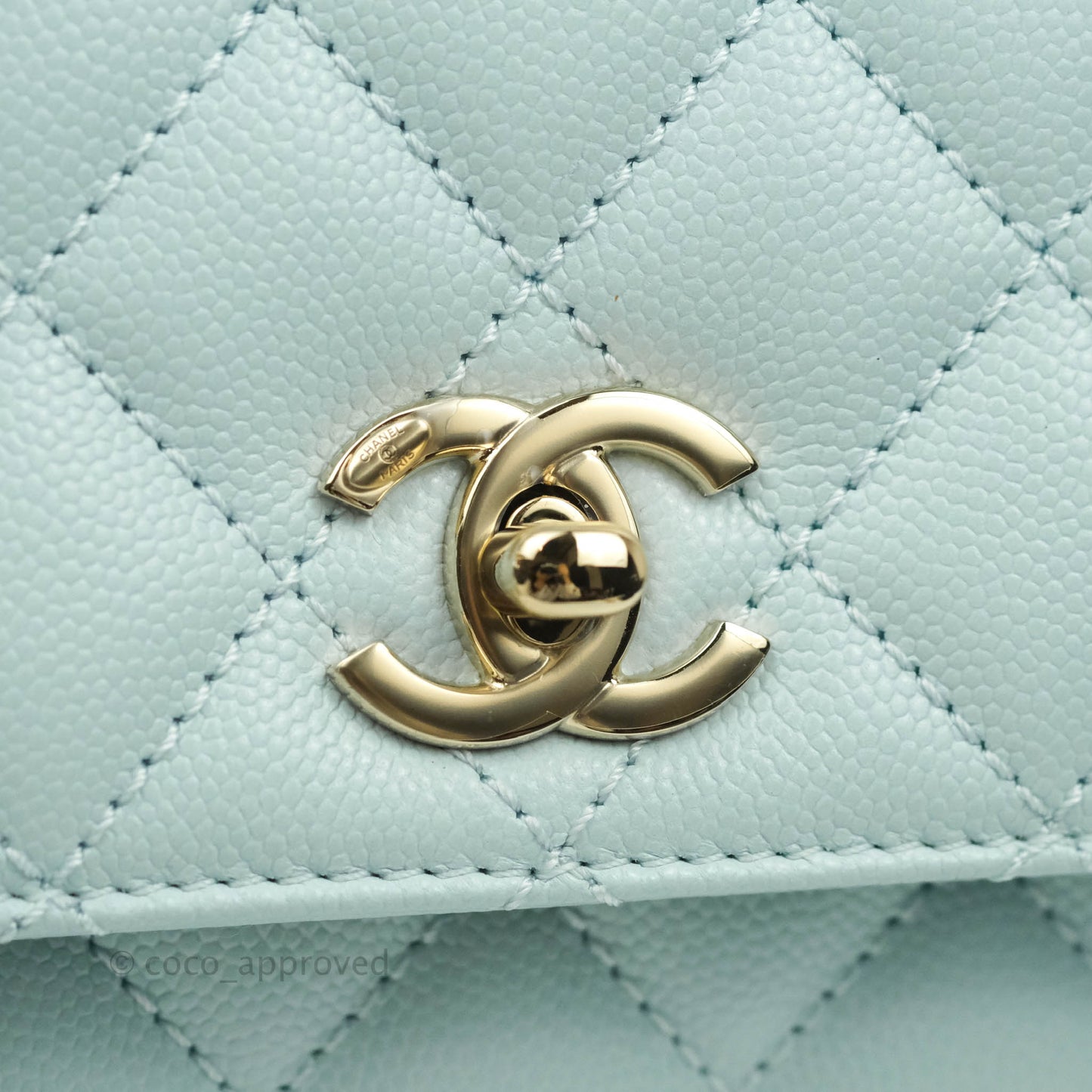 Chanel Mini Coco Handle Quilted Pale Mint Caviar Gold Hardware