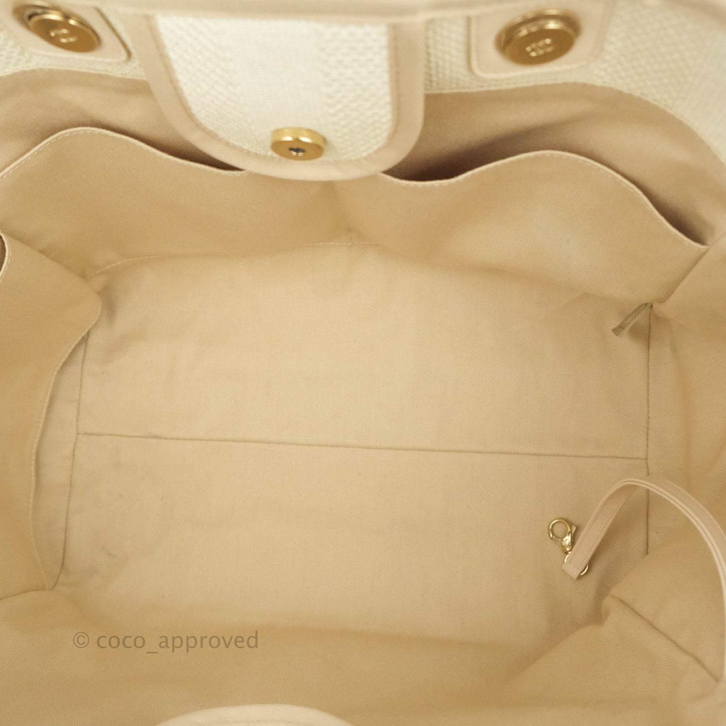 Chanel Large Deauville Light Beige Stripe Canvas Gold Hardware