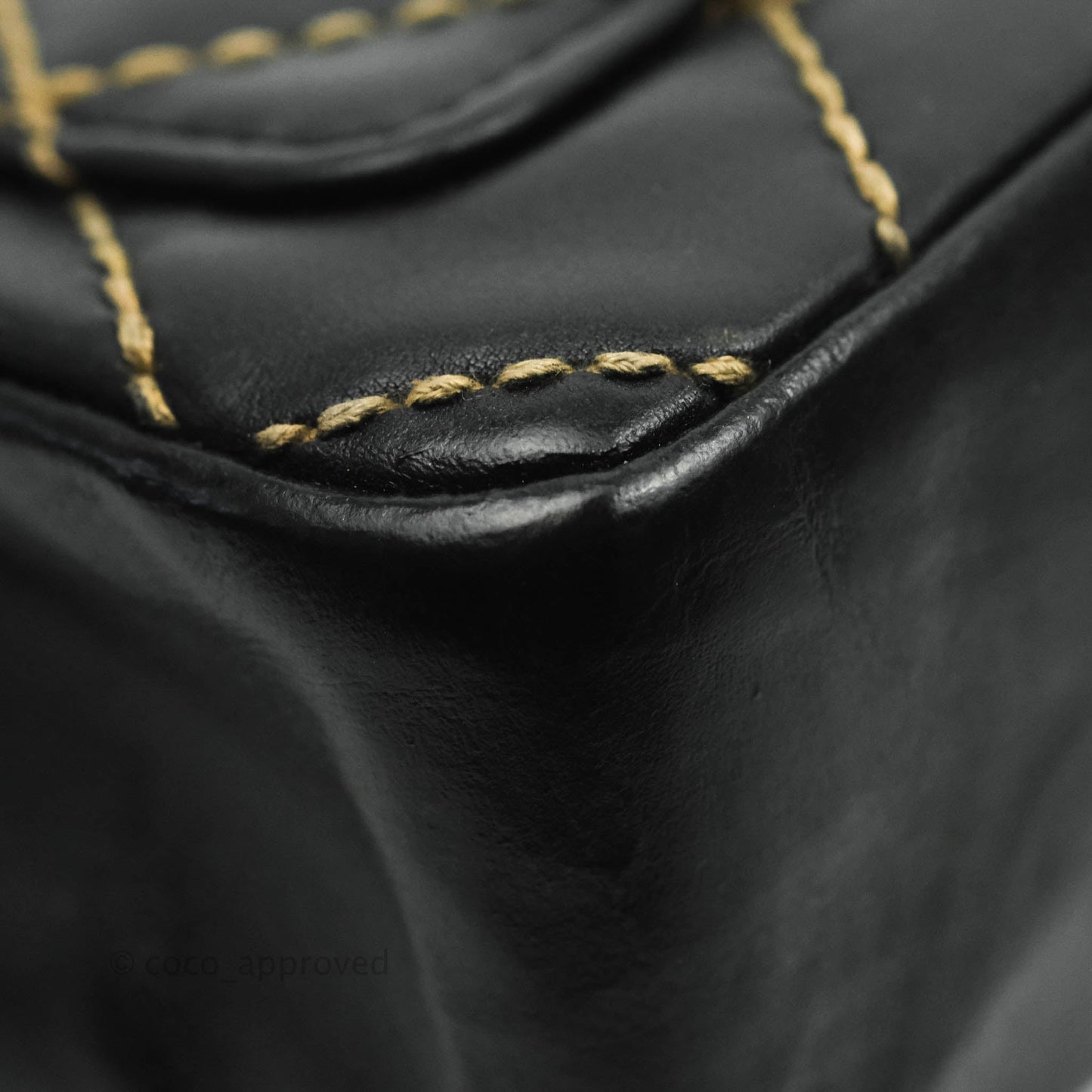 Chanel Vintage Medium Single Flap Contrast Stitching Black Calfskin Aged Gold Hardware