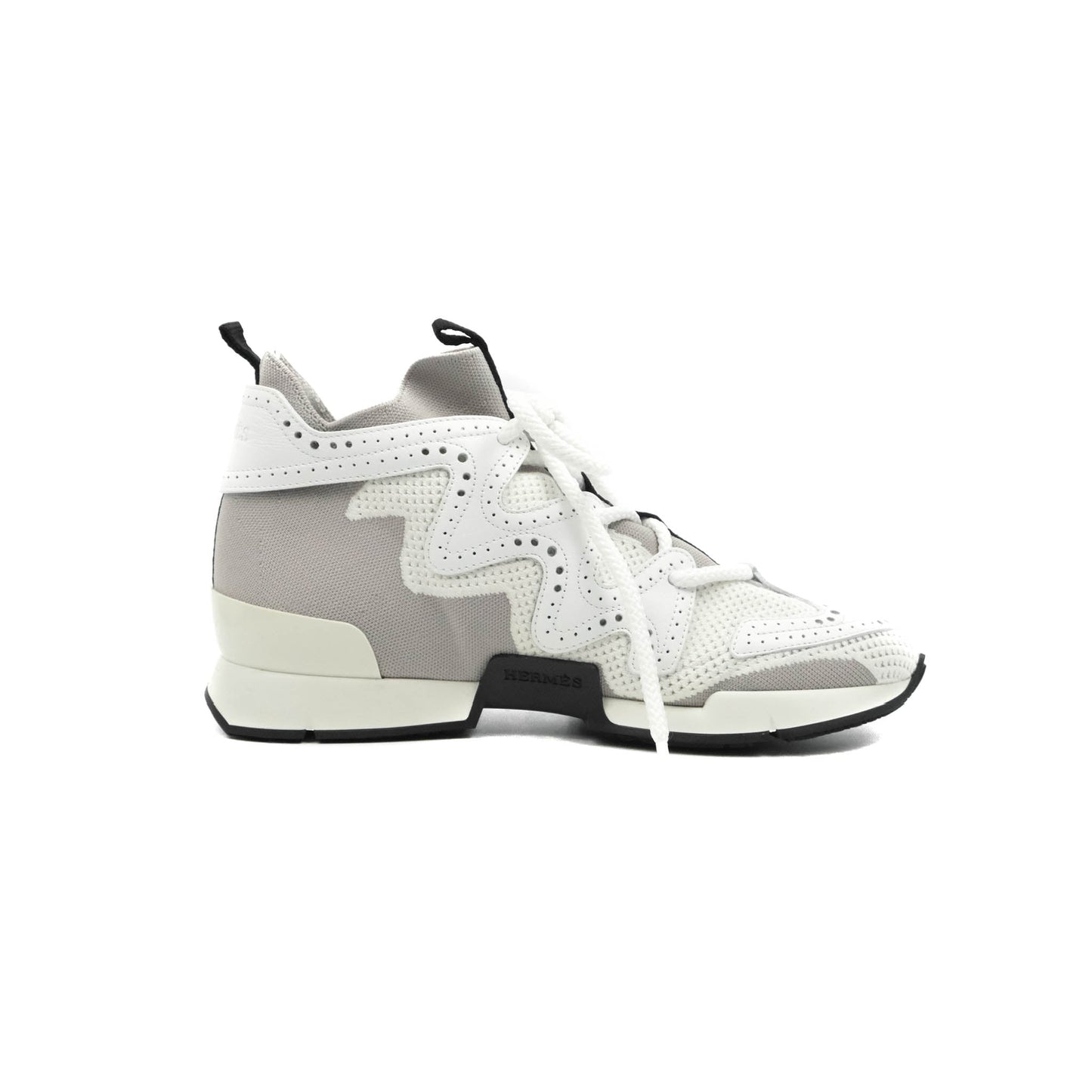 Hermès High Rise Sneakers White/Black Knit & Calfskin 2020SS