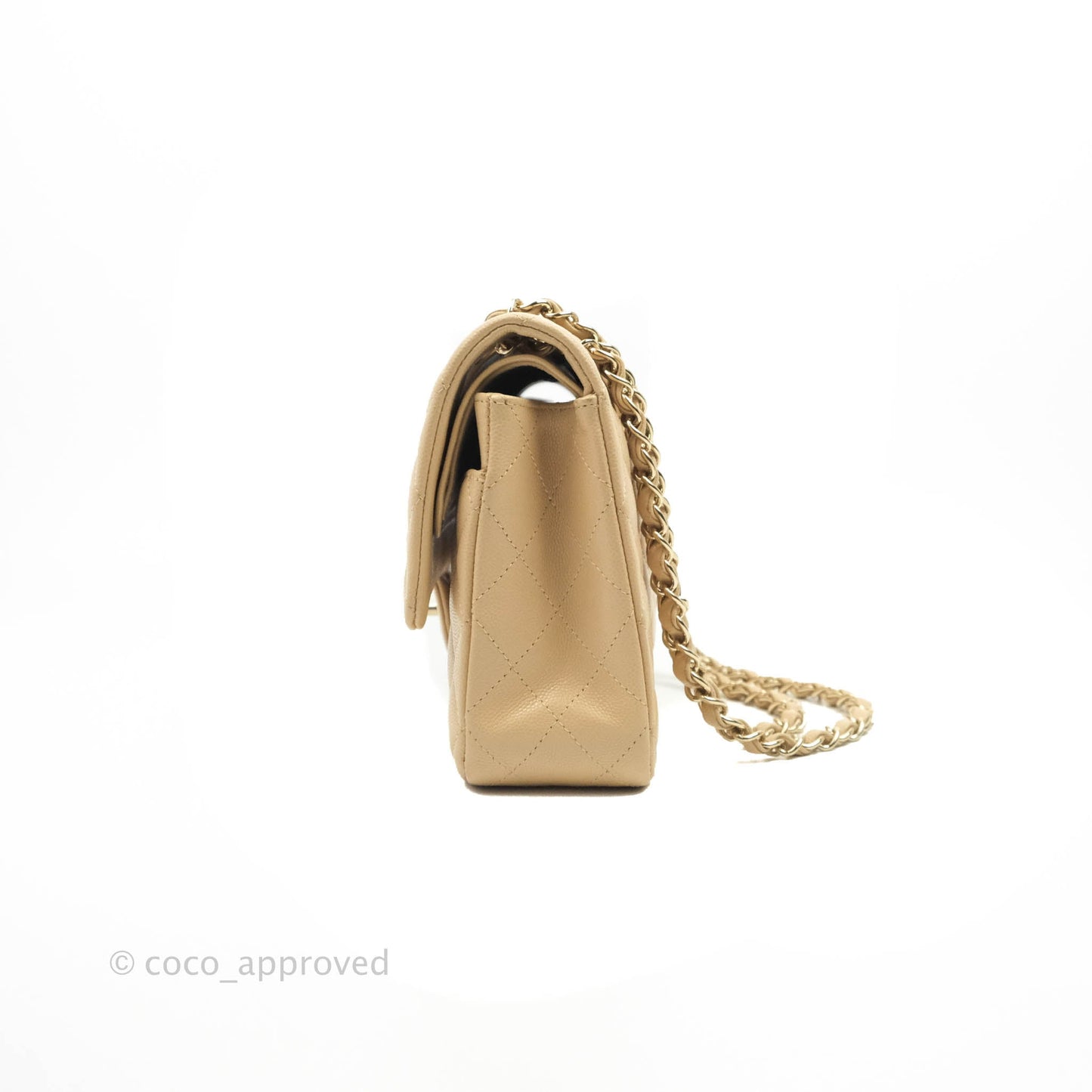 Chanel Quilted M/L Medium Double Flap Beige Caviar Gold Hardware 19C
