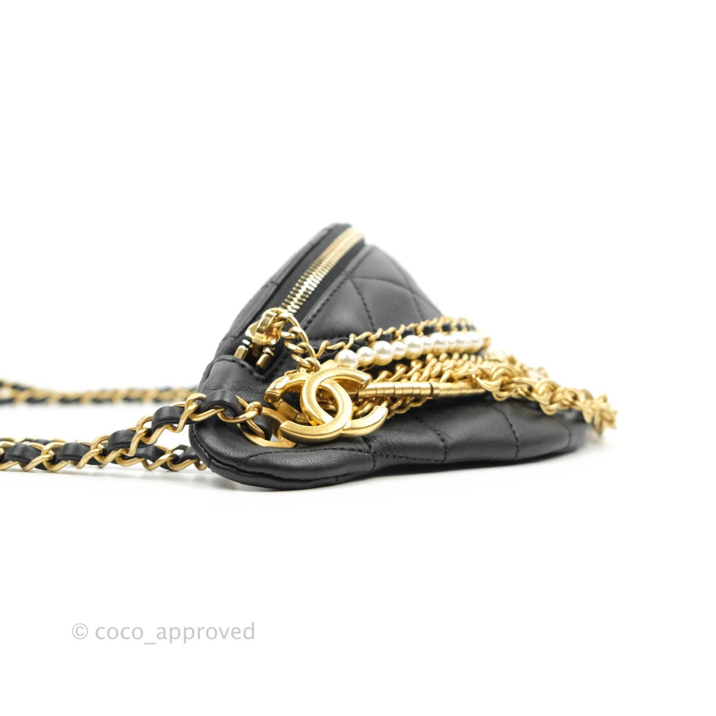 Chanel Quilted All About Chains Waist Belt Bag Black Lambskin Aged Gold Hardware