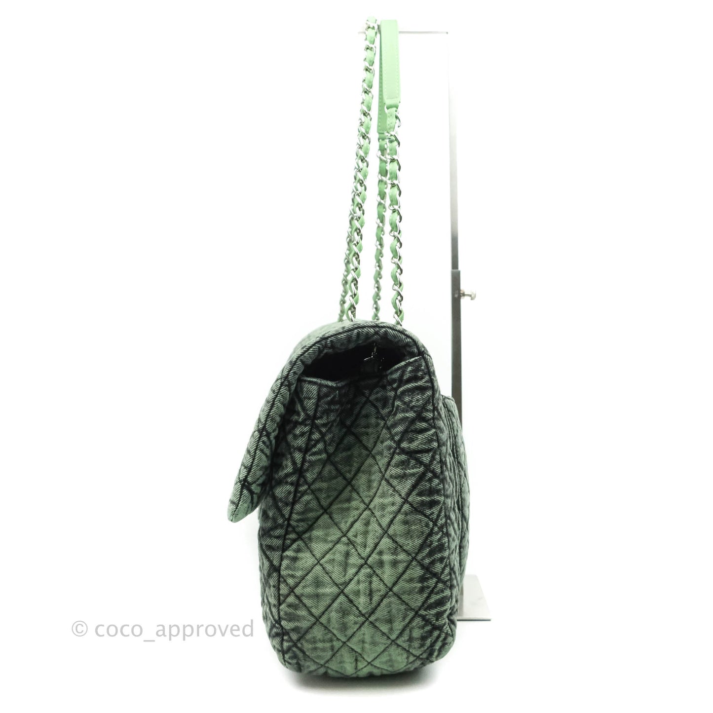 Chanel Small XXL Denimpression Flap Bag Aged Green Denim Silver Hardware