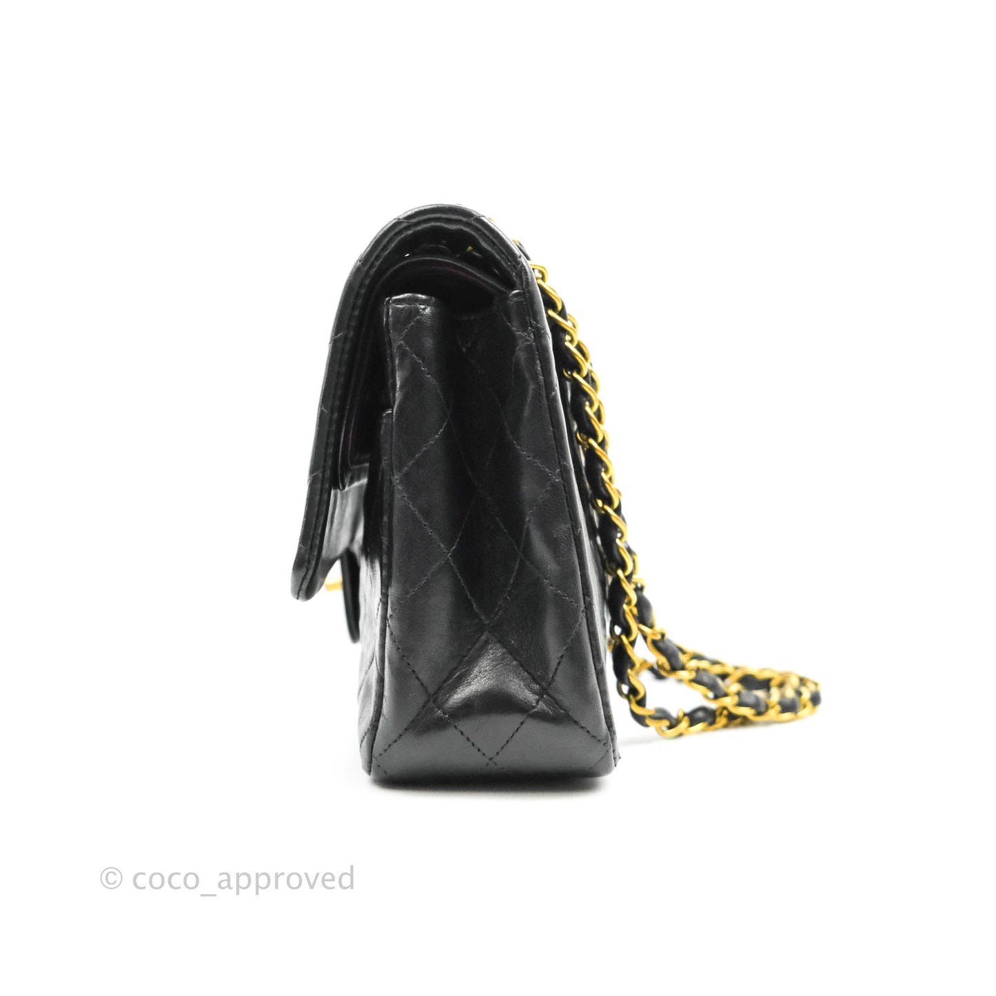 Chanel Vintage Classic M/L Medium Double Flap Bag Black Lambskin 24K Gold Hardware