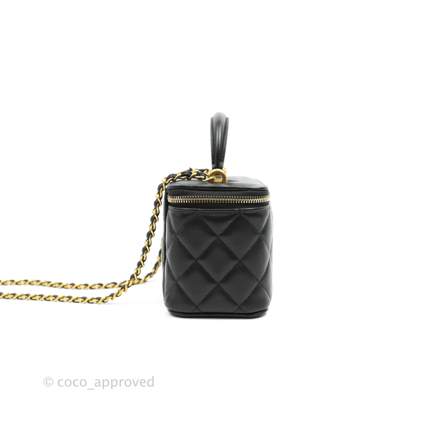 Chanel Classic Vanity Rectangular Top Handle With Chain Black Lambskin Aged Gold Hardware