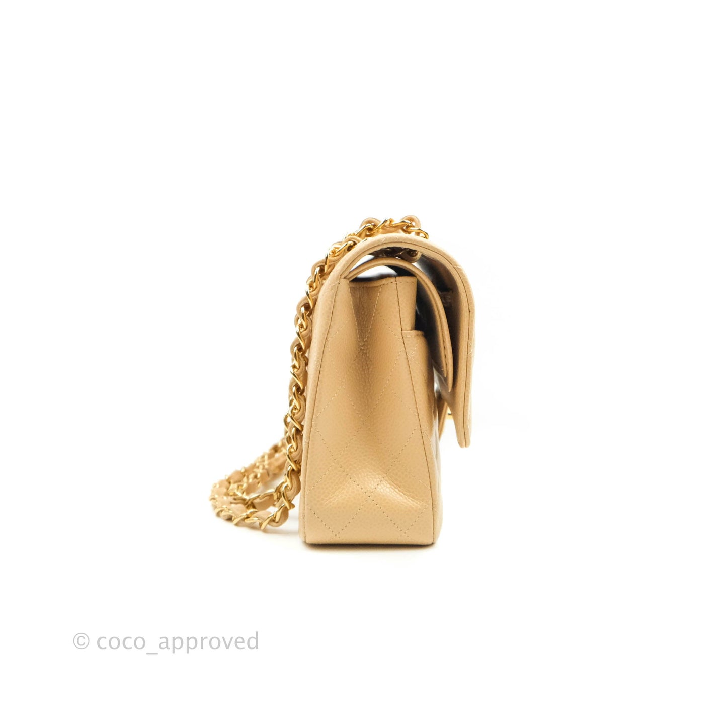 Chanel Classic M/L Medium Double Flap Beige Caviar Gold Hardware