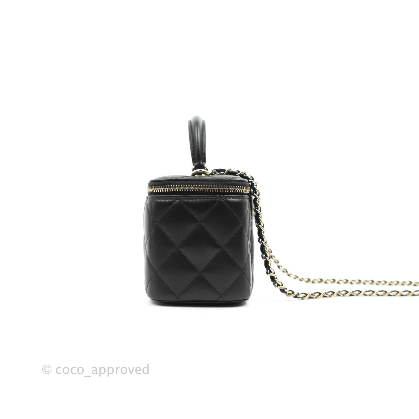 Chanel Classic Vanity Rectangular Top Handle With Chain Black Lambskin Gold Hardware